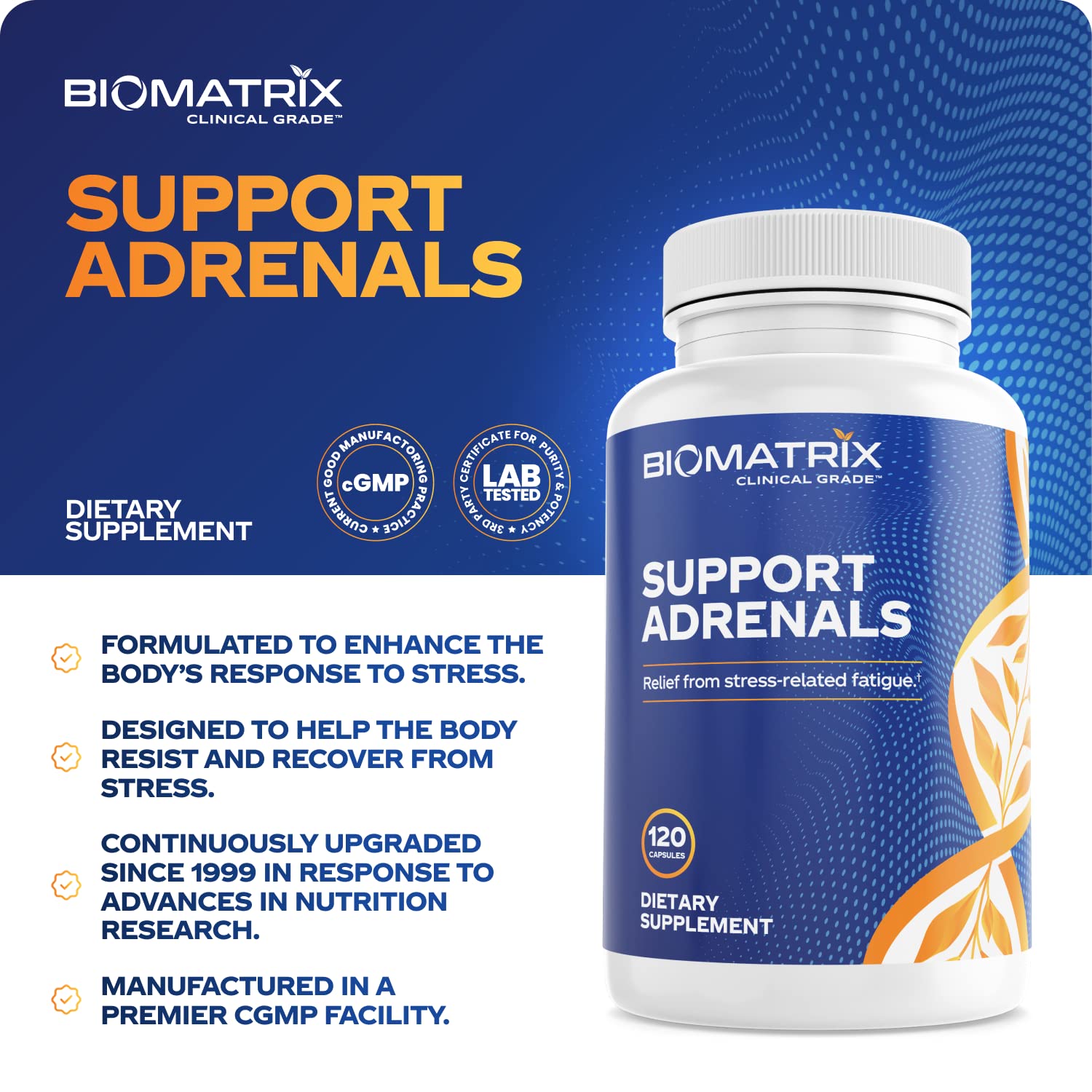 BioMatrix Support Adrenals B-Complex 132g supplement with ingredients list
