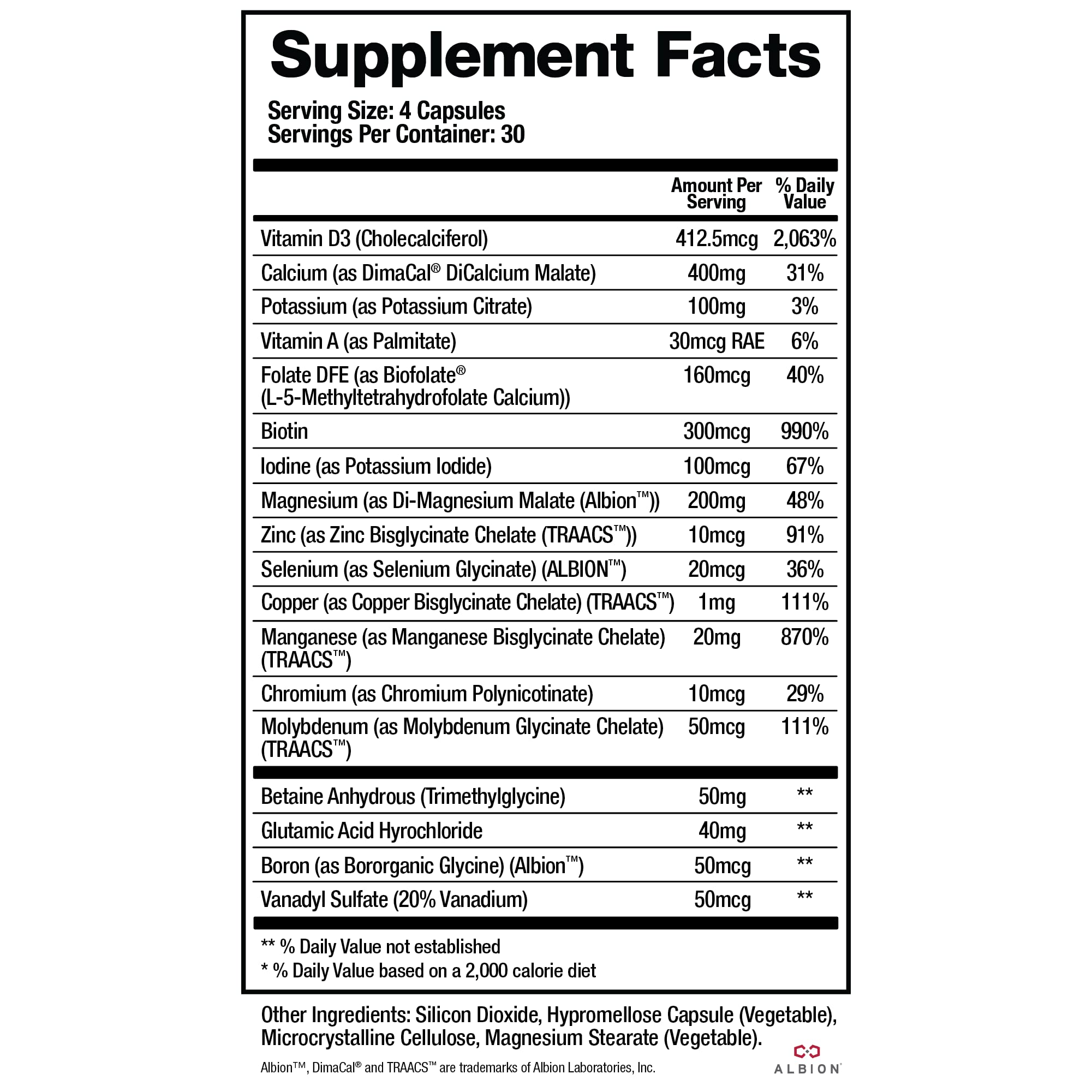 BioMatrix Support Minerals 128g back view with ingredient list