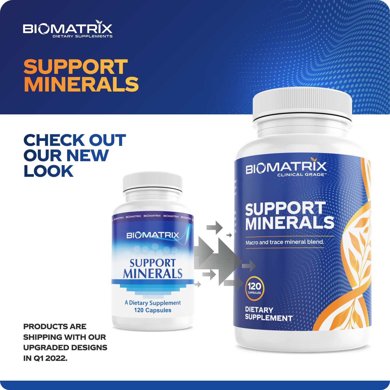 BioMatrix Support Minerals 128g capsules in a glass