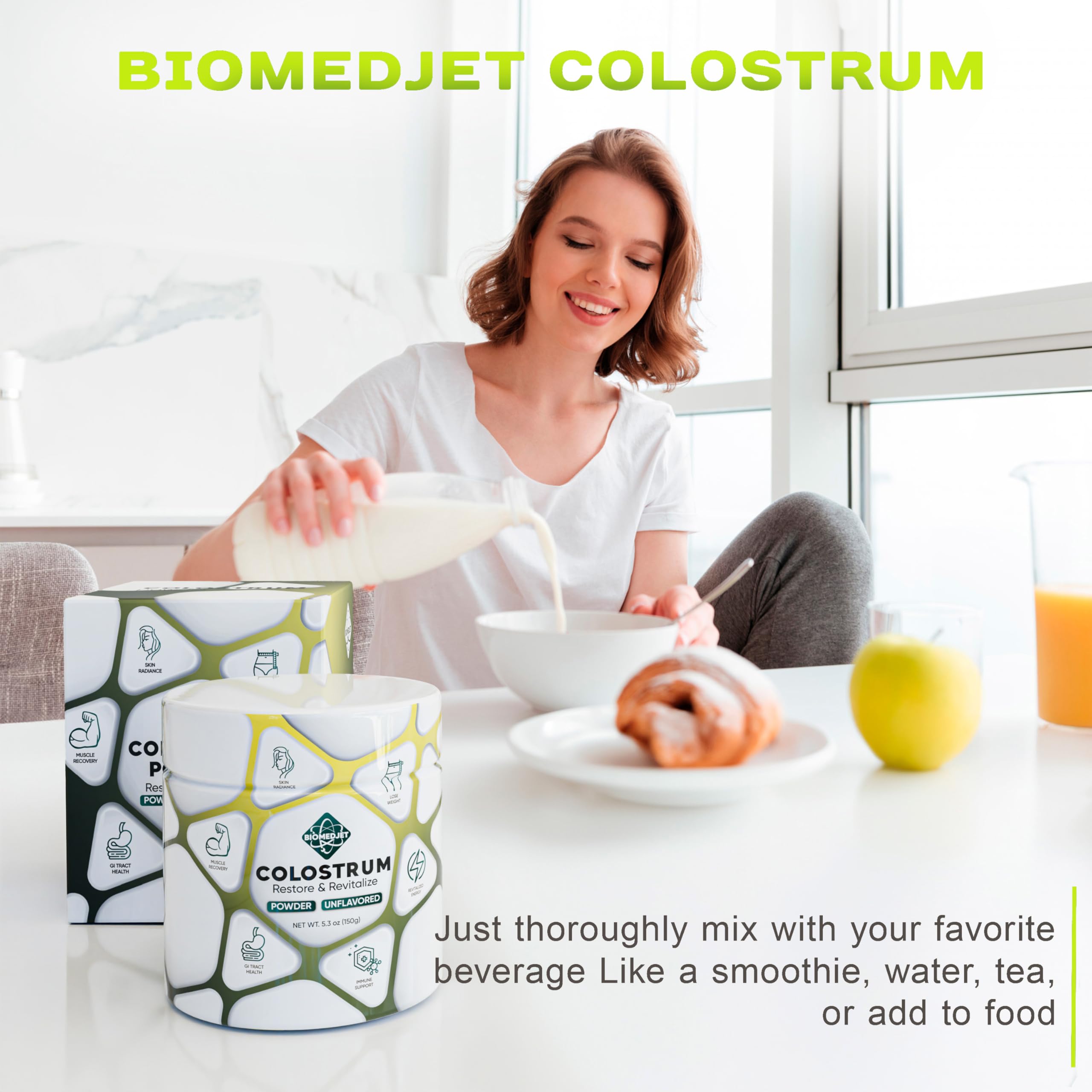 BioMEDJET Organic Colostrum Powder 150g being added to a recipe