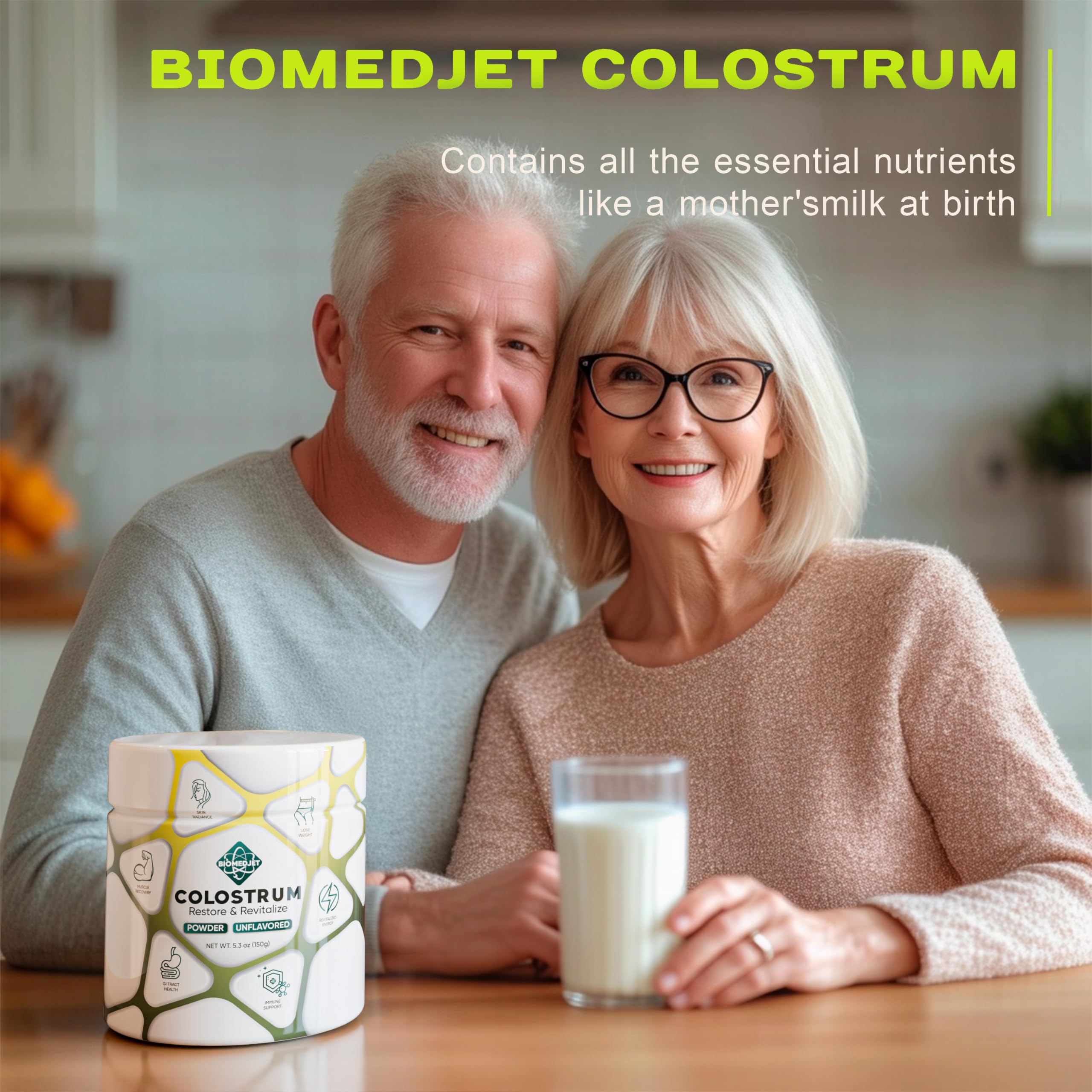 BioMEDJET Organic Colostrum Powder 150g with smoothie ingredients