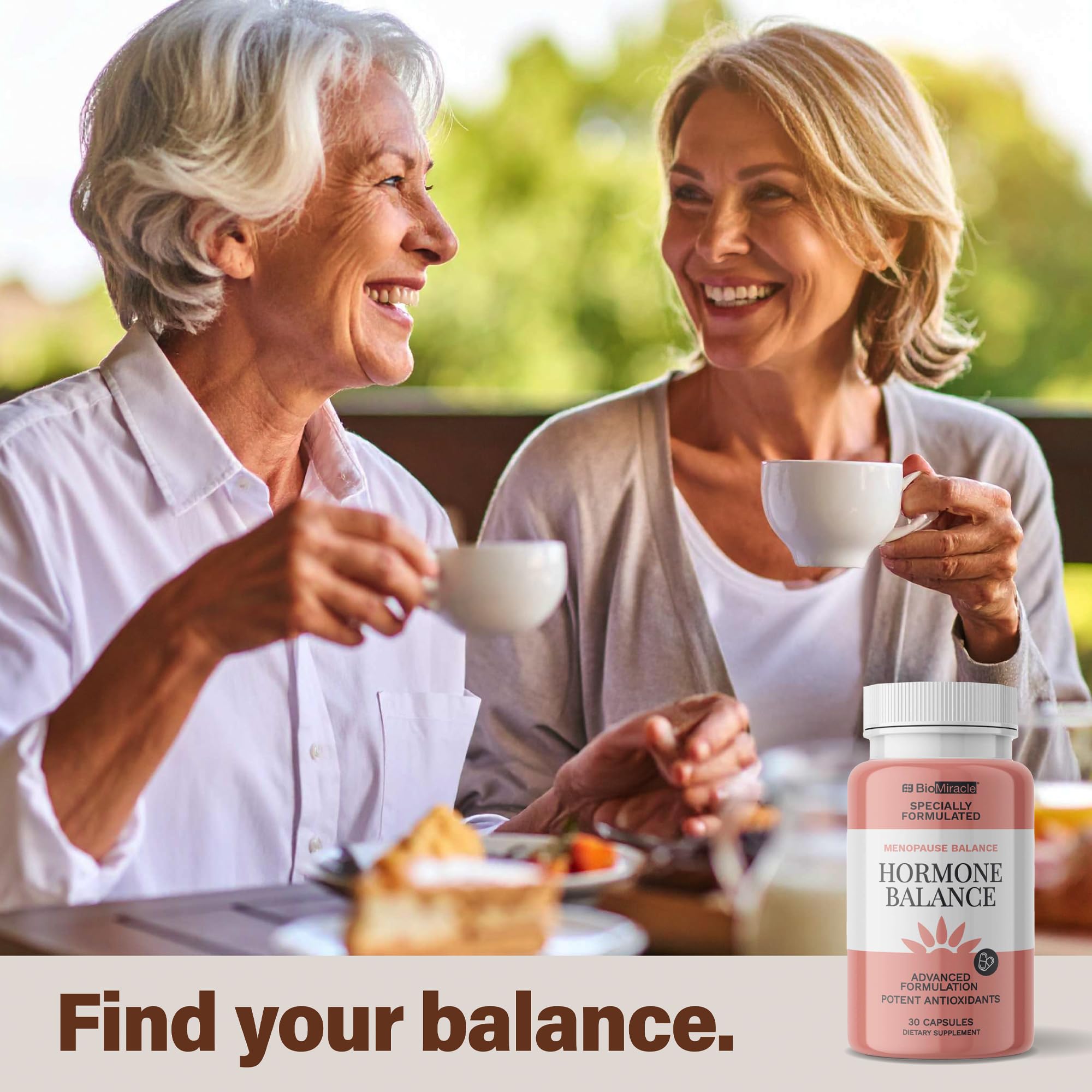 BioMiracle Menopause Balance capsules with a measuring spoon