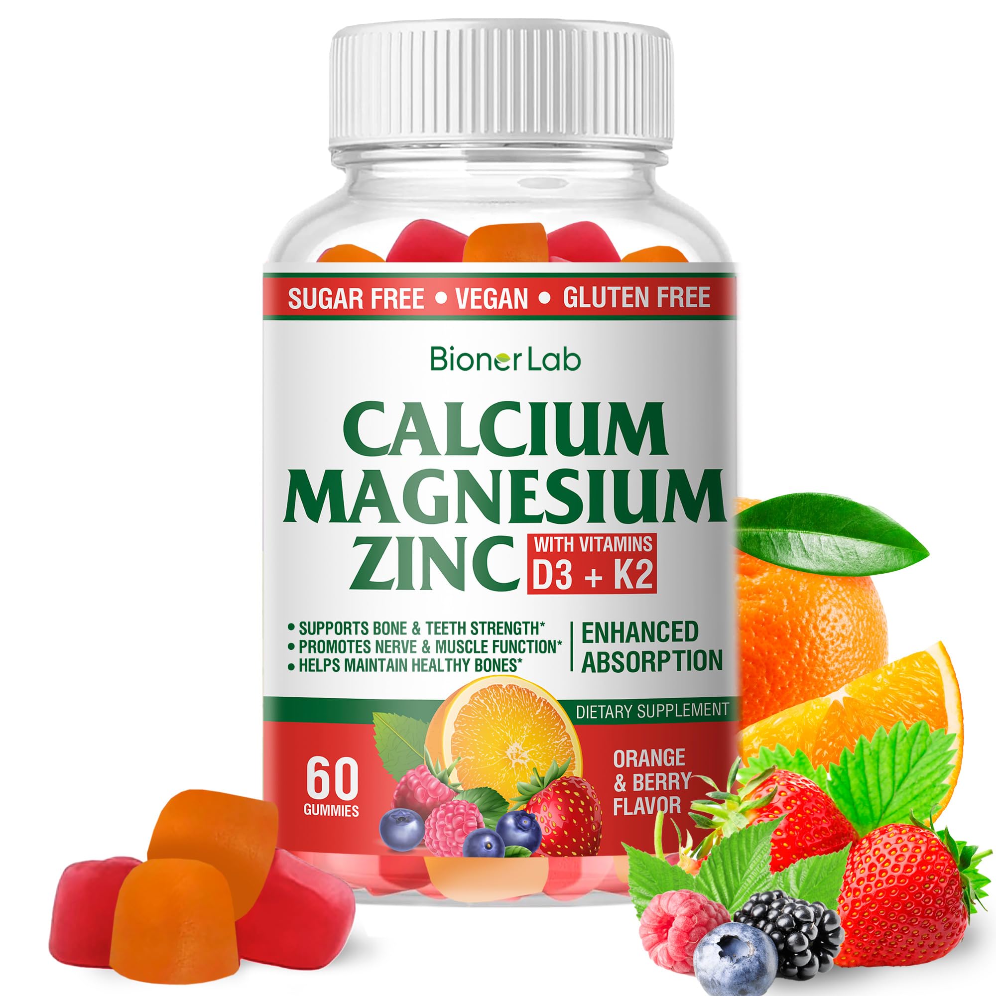 BionerLab Calcium Magnesium Zinc Gummies front view