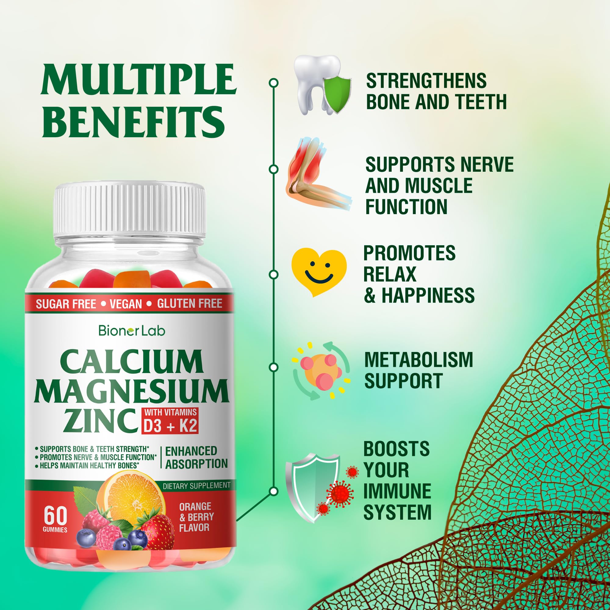 BionerLab Calcium Magnesium Zinc Gummies packaging