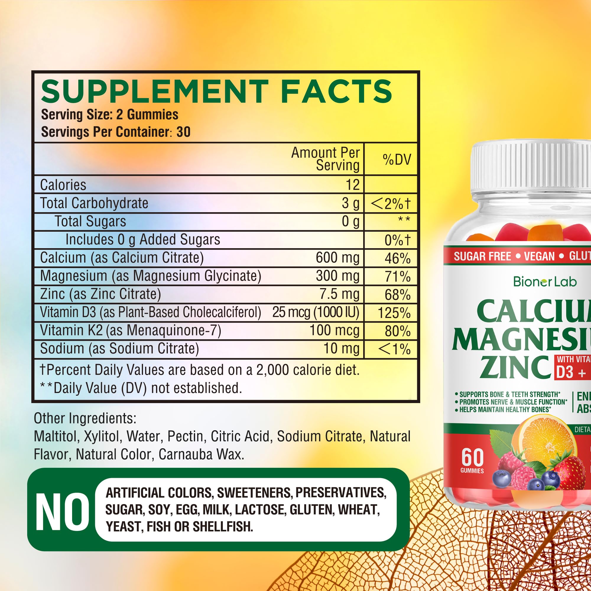 BionerLab Calcium Magnesium Zinc Gummies with fresh fruit