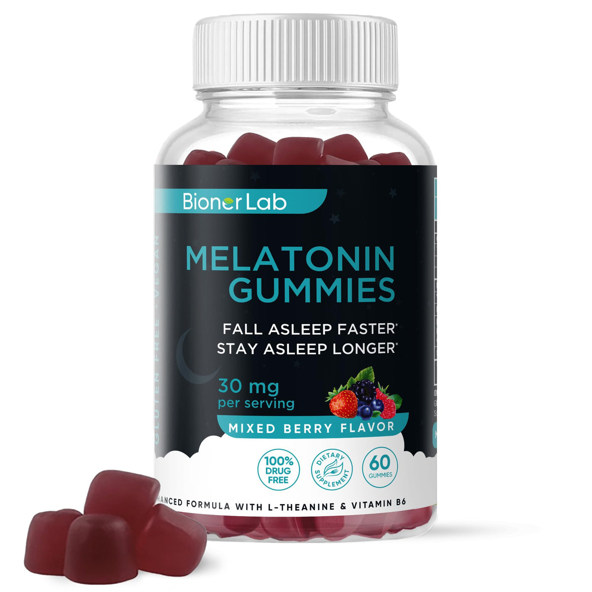BionerLab Melatonin Gummies 60 count bottle front view