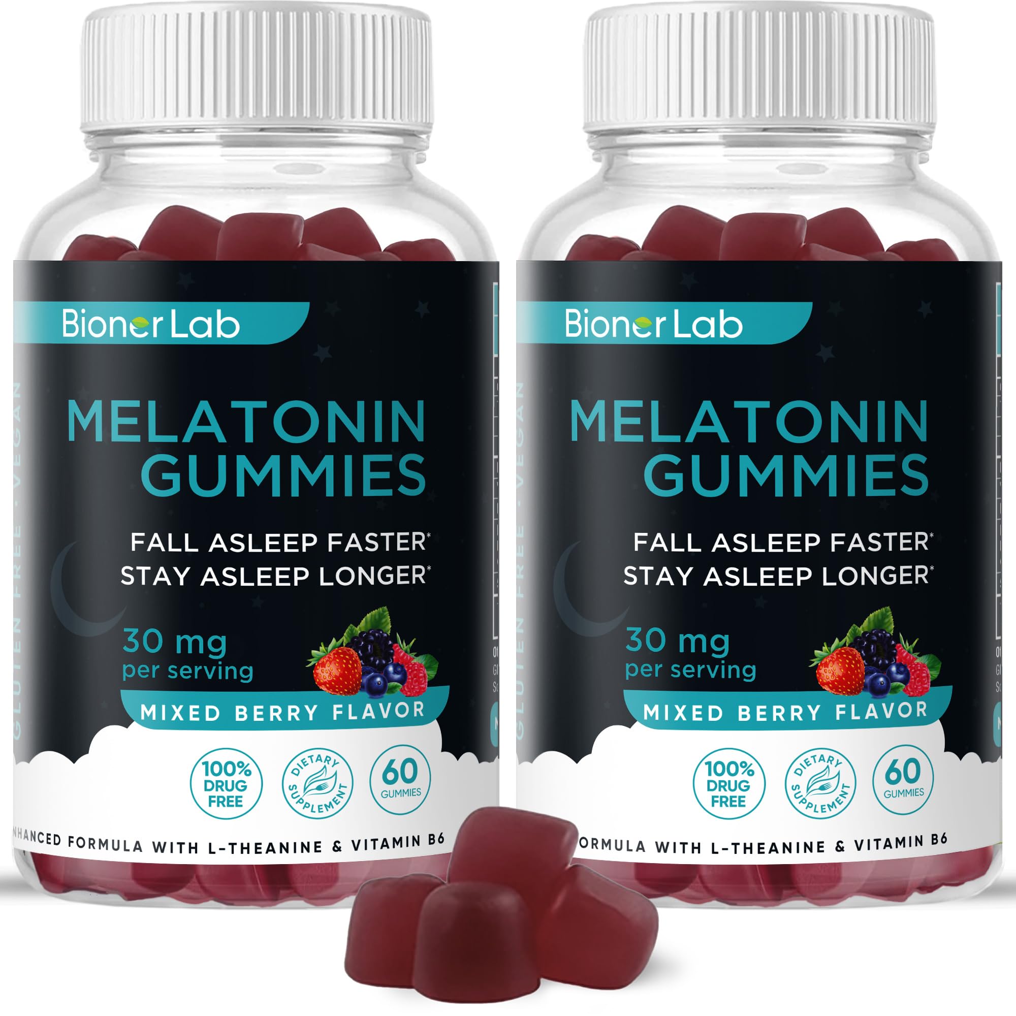 BionerLab Melatonin Gummies 60 Count front view with packaging