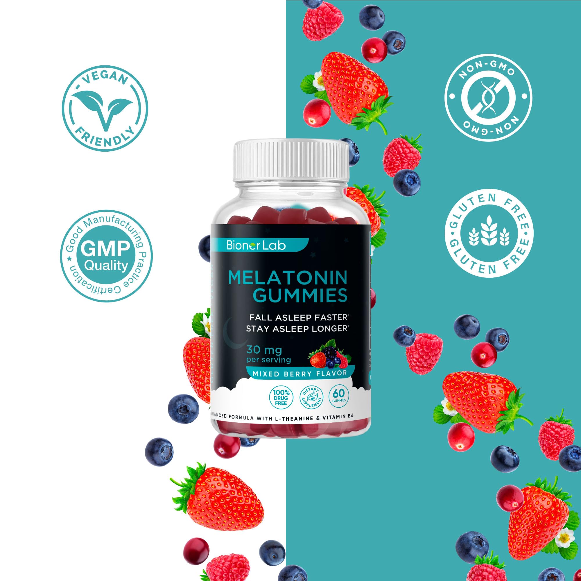 BionerLab Melatonin Gummies vegan-friendly label