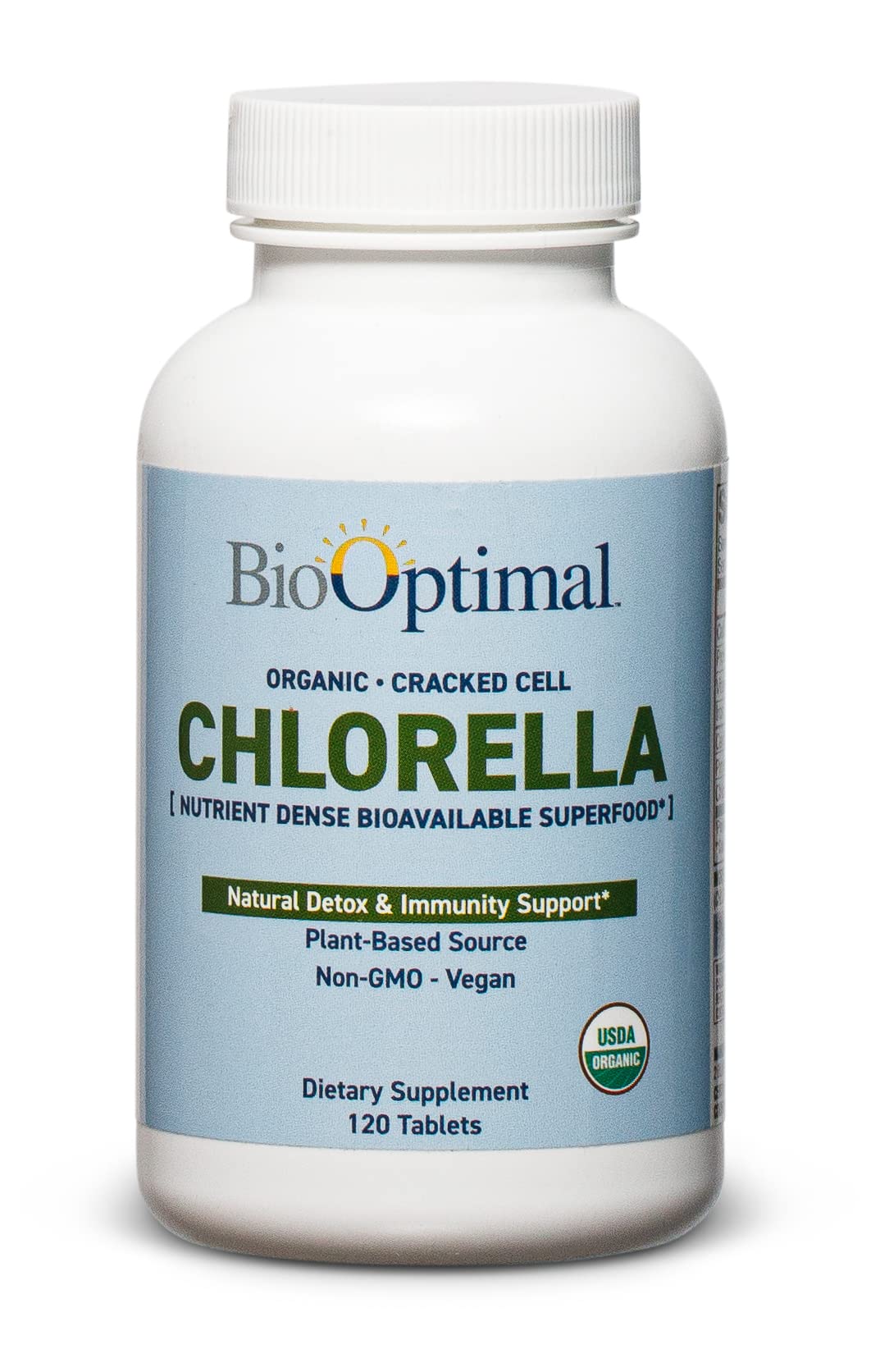 BioOptimal Chlorella Tablets 500mg front view