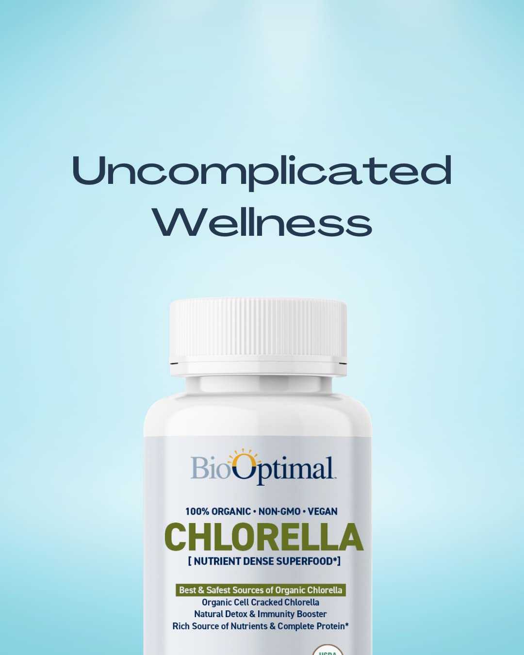 BioOptimal Chlorella Tablets 500mg side view