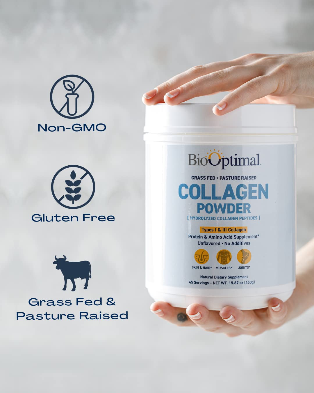 BioOptimal Collagen Peptide Powder 454g back view