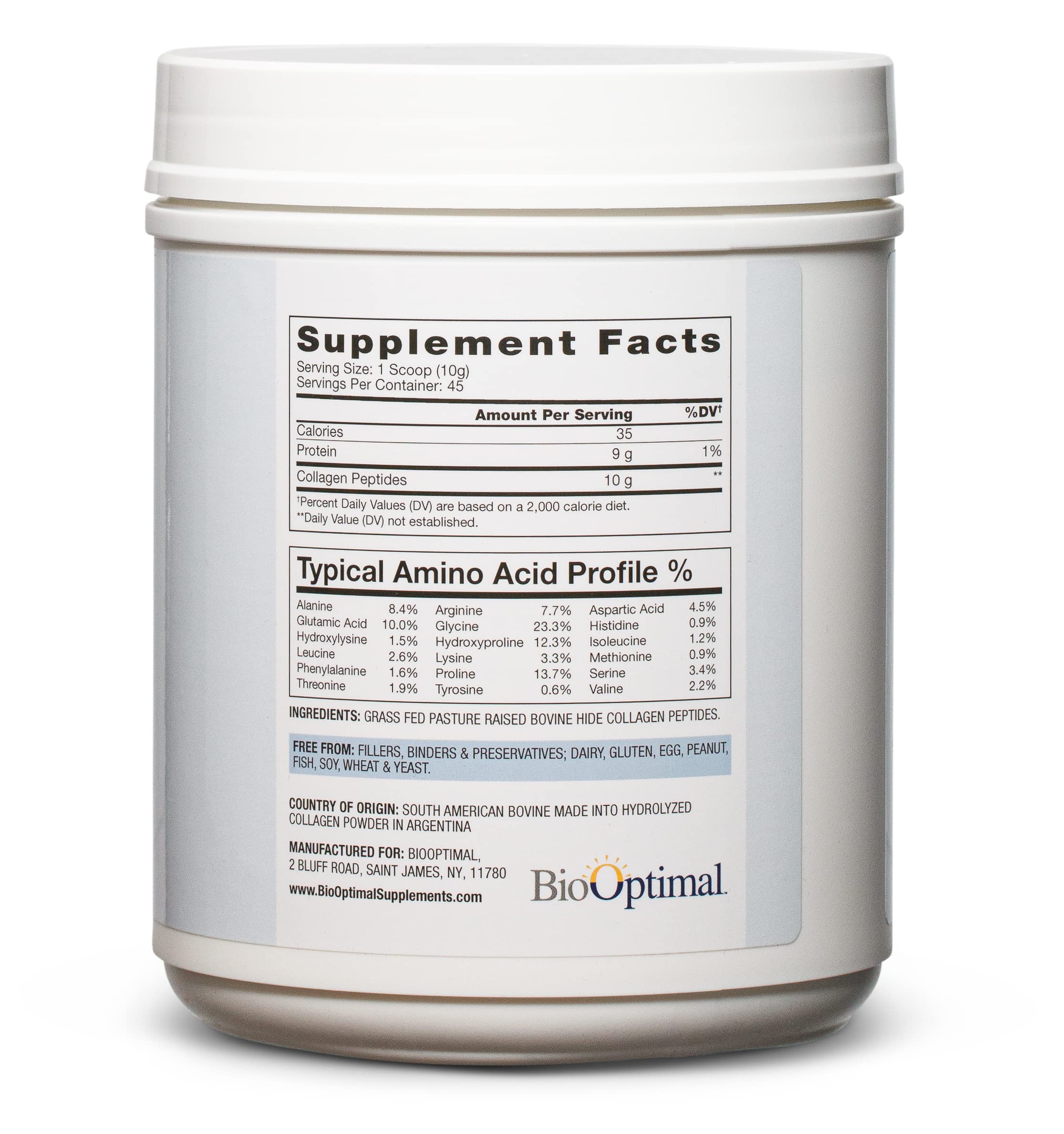BioOptimal Collagen Peptide Powder 454g nutritional information