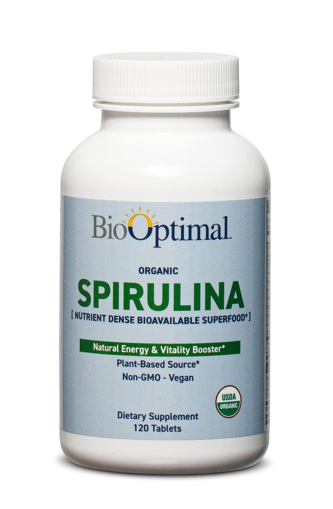 BioOptimal Spirulina Tablets front view packaging