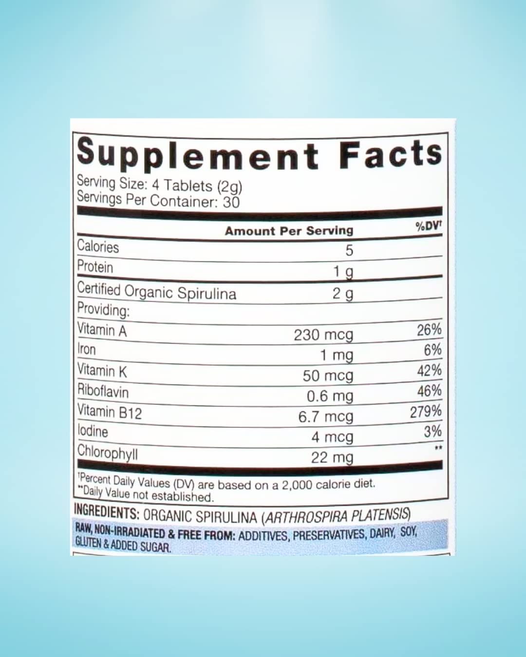 BioOptimal Spirulina Tablets ingredients list
