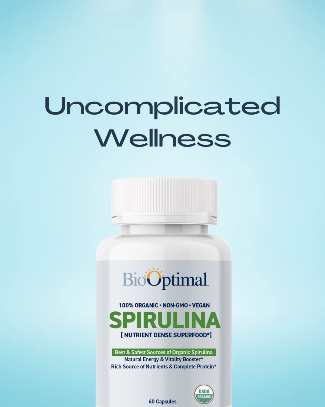 BioOptimal Spirulina Tablets side view showing tablet size