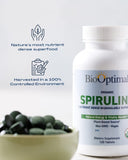 BioOptimal Spirulina Tablets with a close-up of the tablets