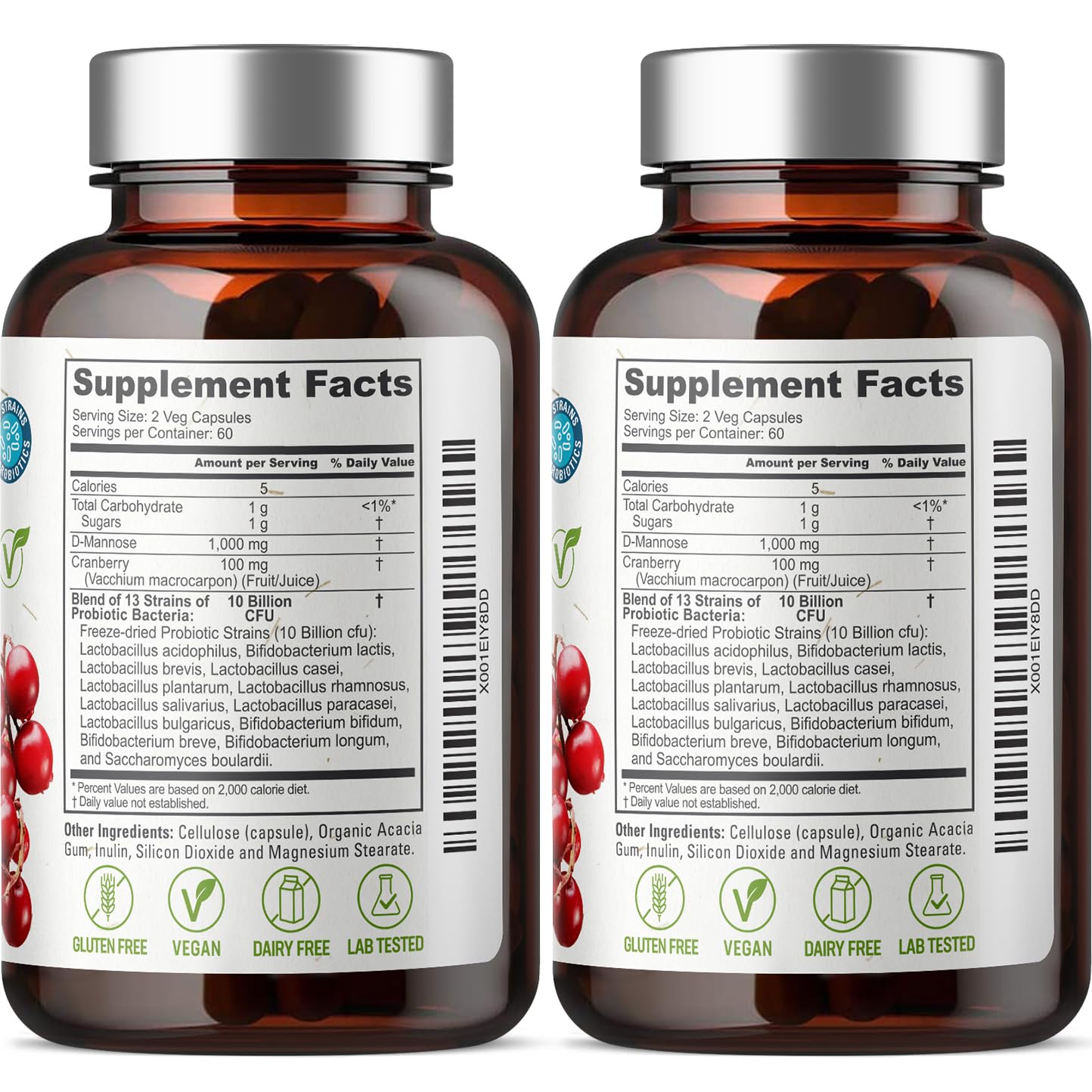 biophix Cranberry D-Mannose 1000mg supplement capsules with ingredients list