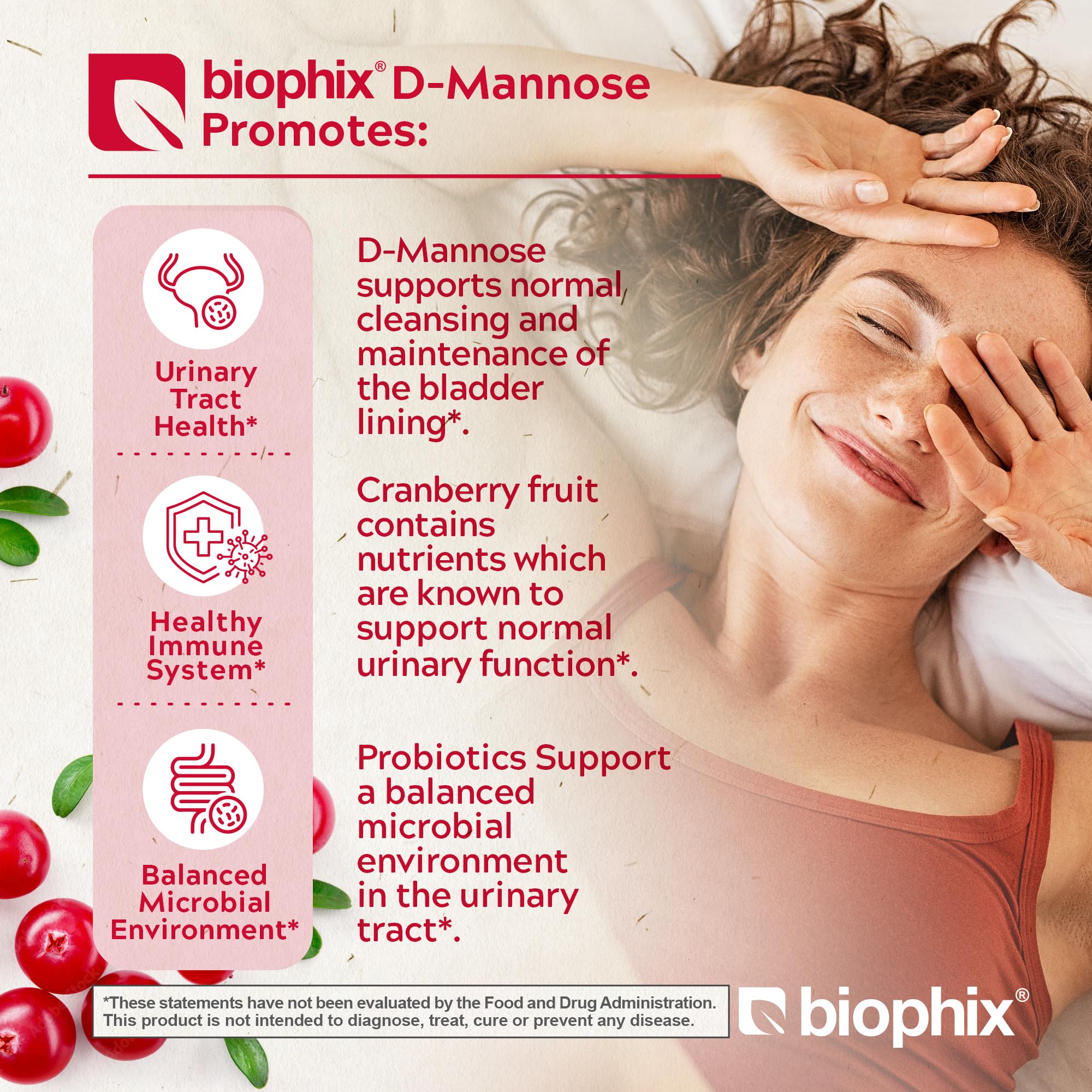 biophix D-Mannose 1000mg Cranberry Probiotic Capsules side view