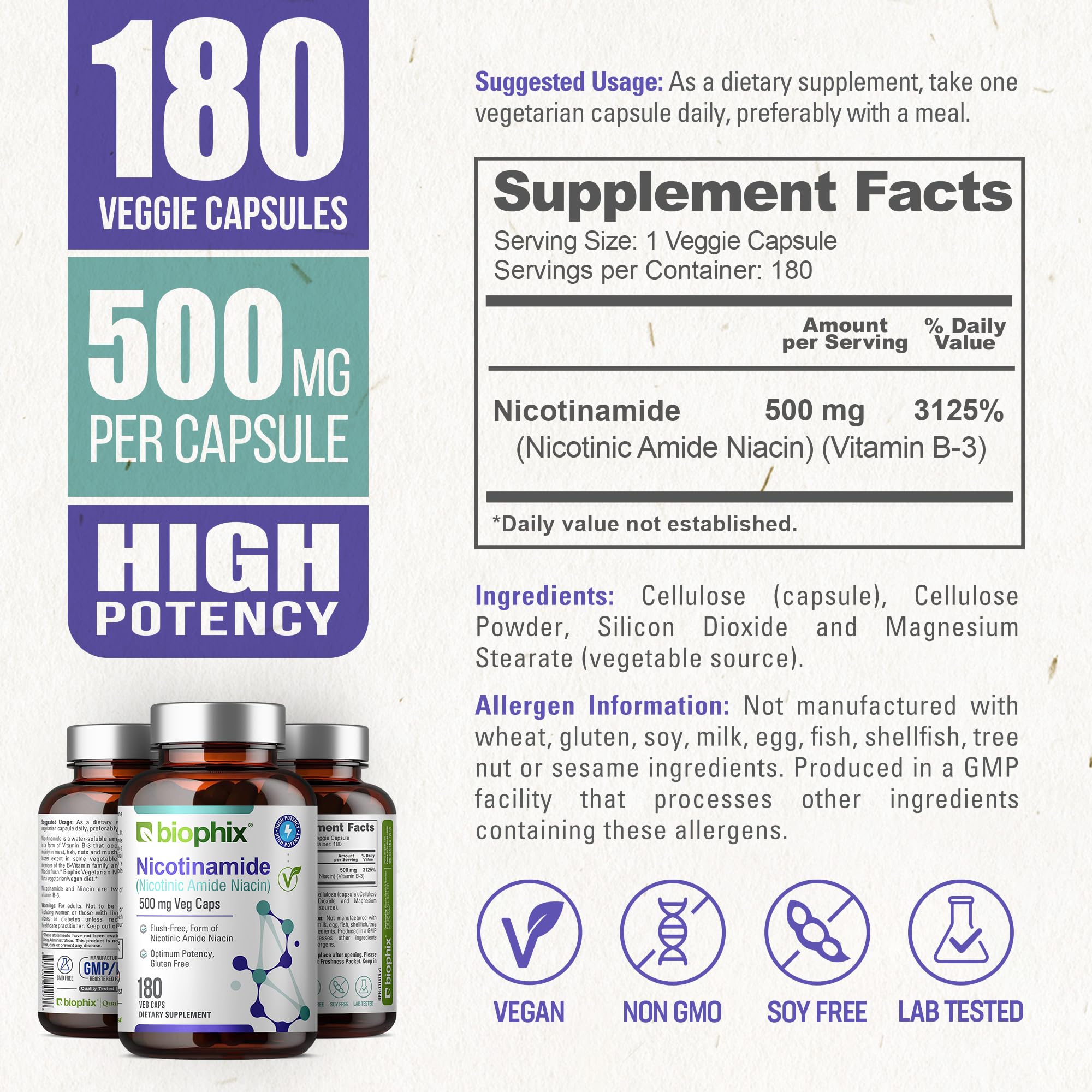 biophix Niacin B3 Supplement displayed with a measuring spoon