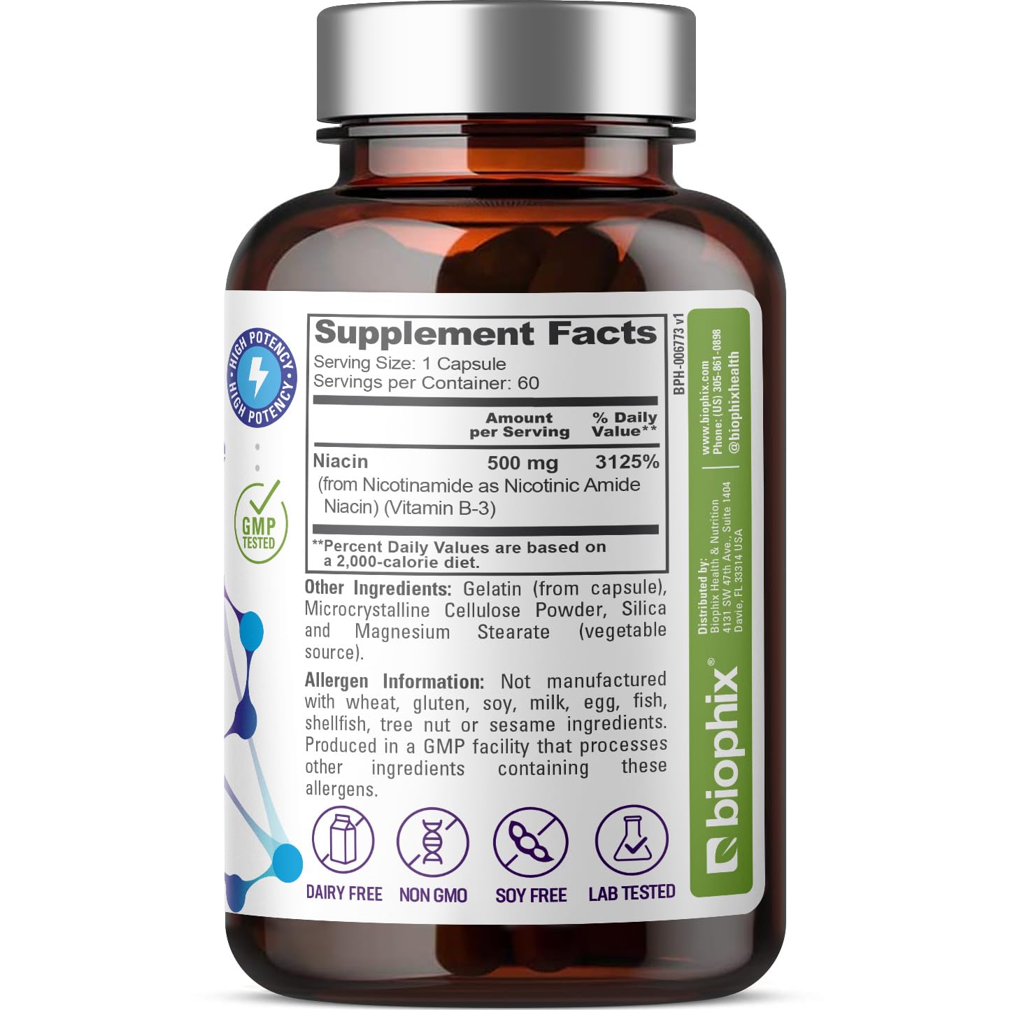 biophix Nicotinamide B3 (Niacin) 500mg Capsules close-up