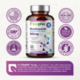 biophix Nicotinamide B3 (Niacin) 500mg Capsules on a wooden table