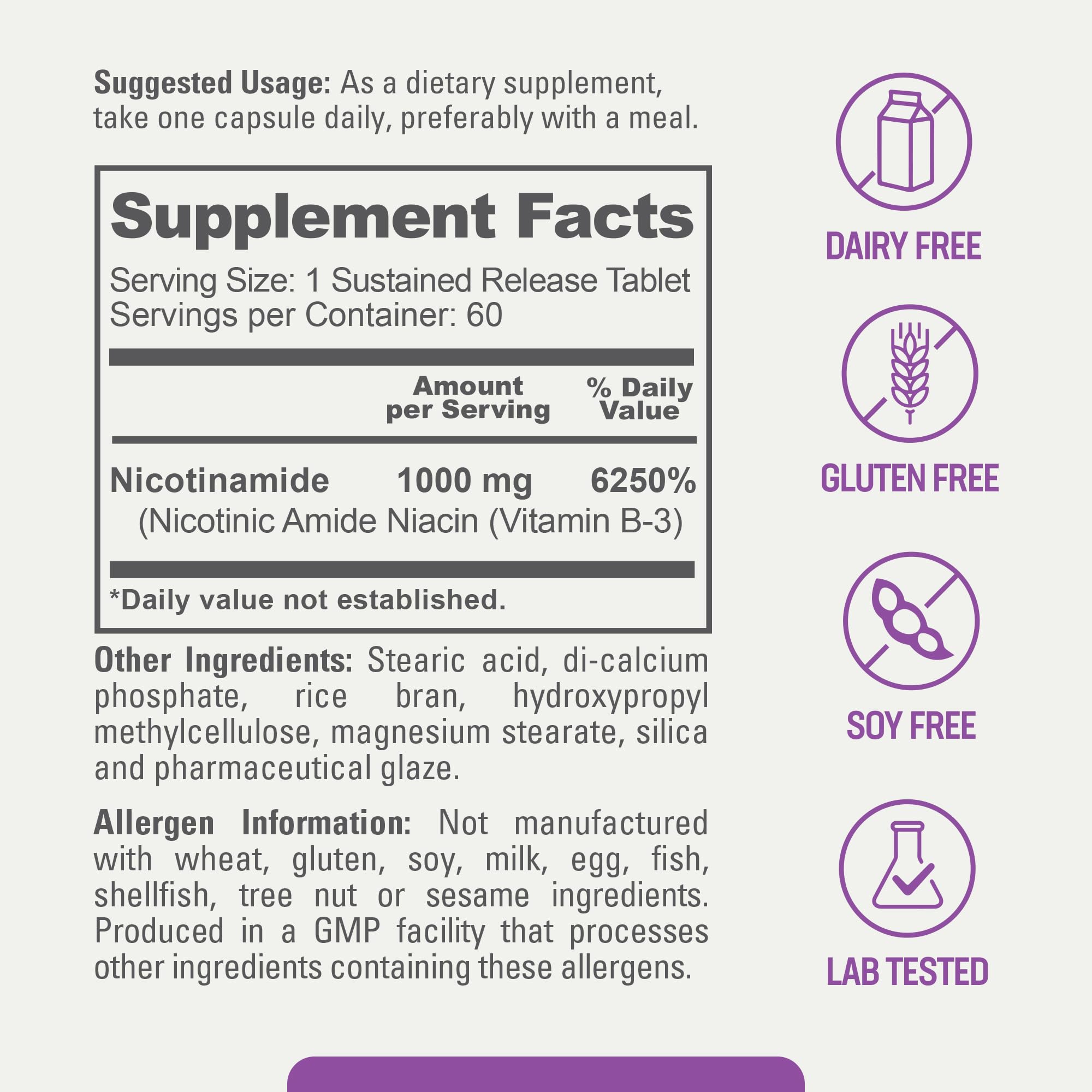 biophix Nicotinamide Vitamin B3 Supplement 100mg back view