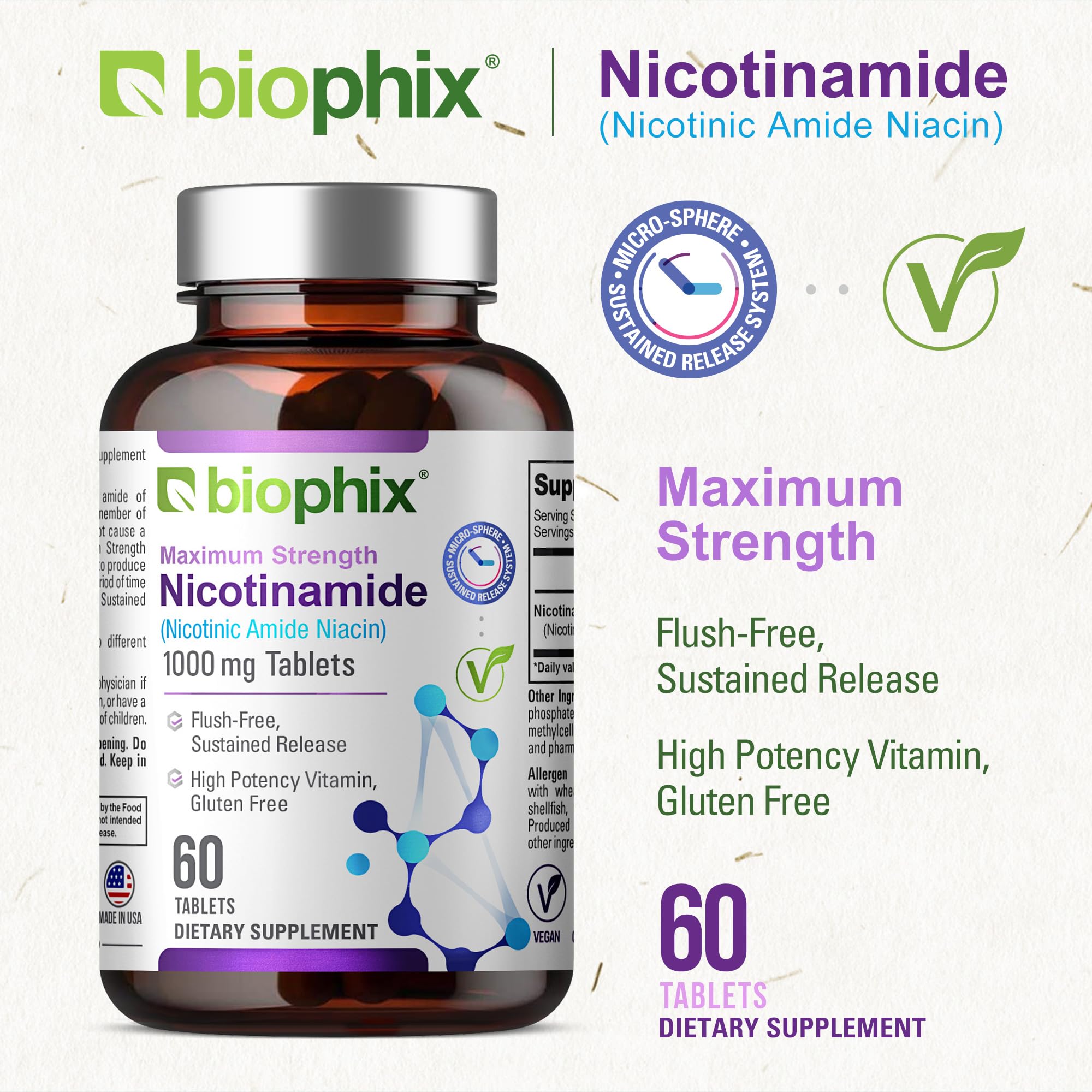 biophix Nicotinamide Vitamin B3 Supplement 100mg side view