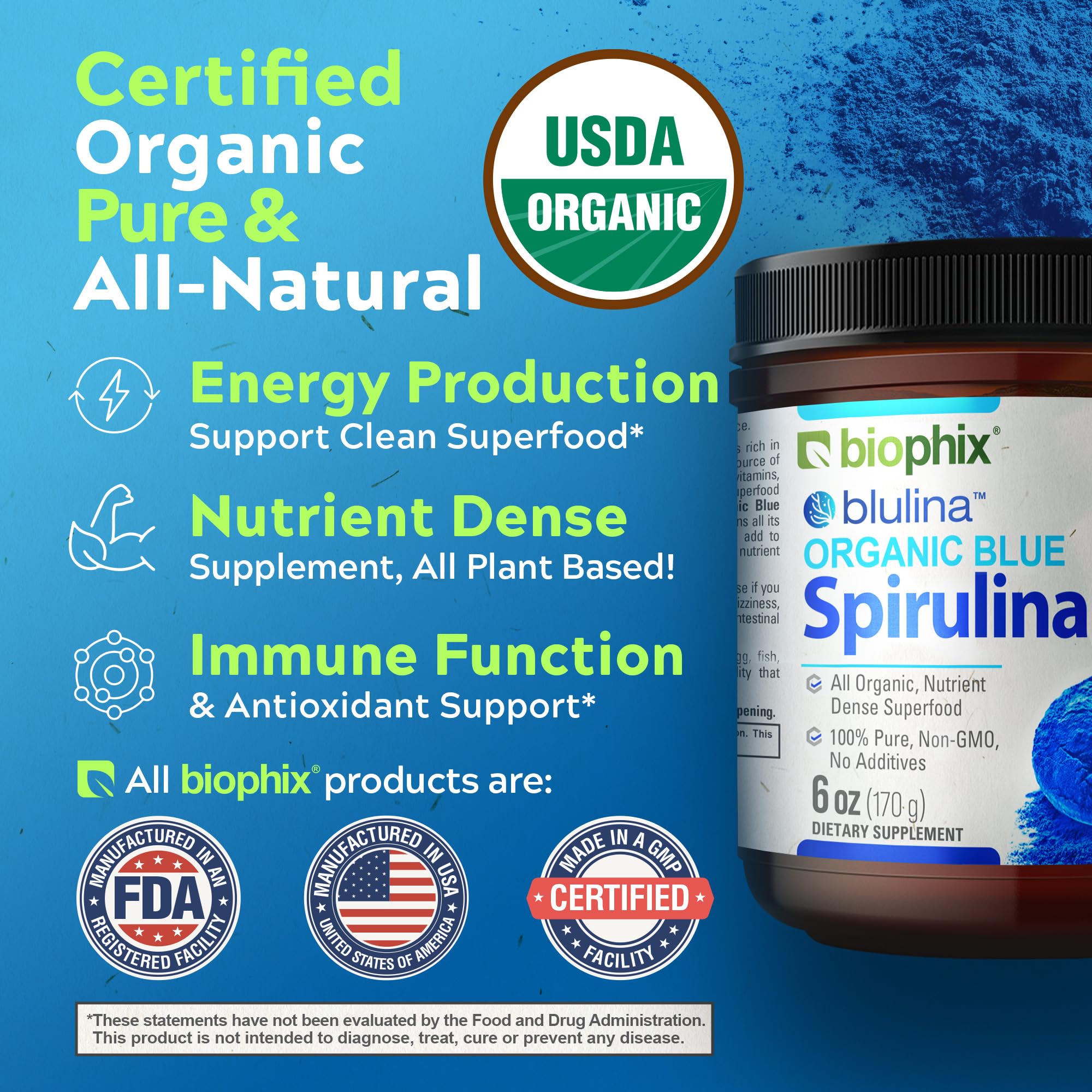 biophix Organic Blue Spirulina Powder in a smoothie bowl