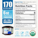 biophix Organic Blue Spirulina Powder jar with serving scoop