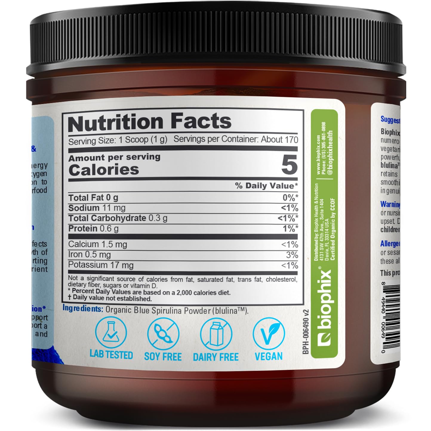 biophix Organic Blue Spirulina Powder with fresh fruits