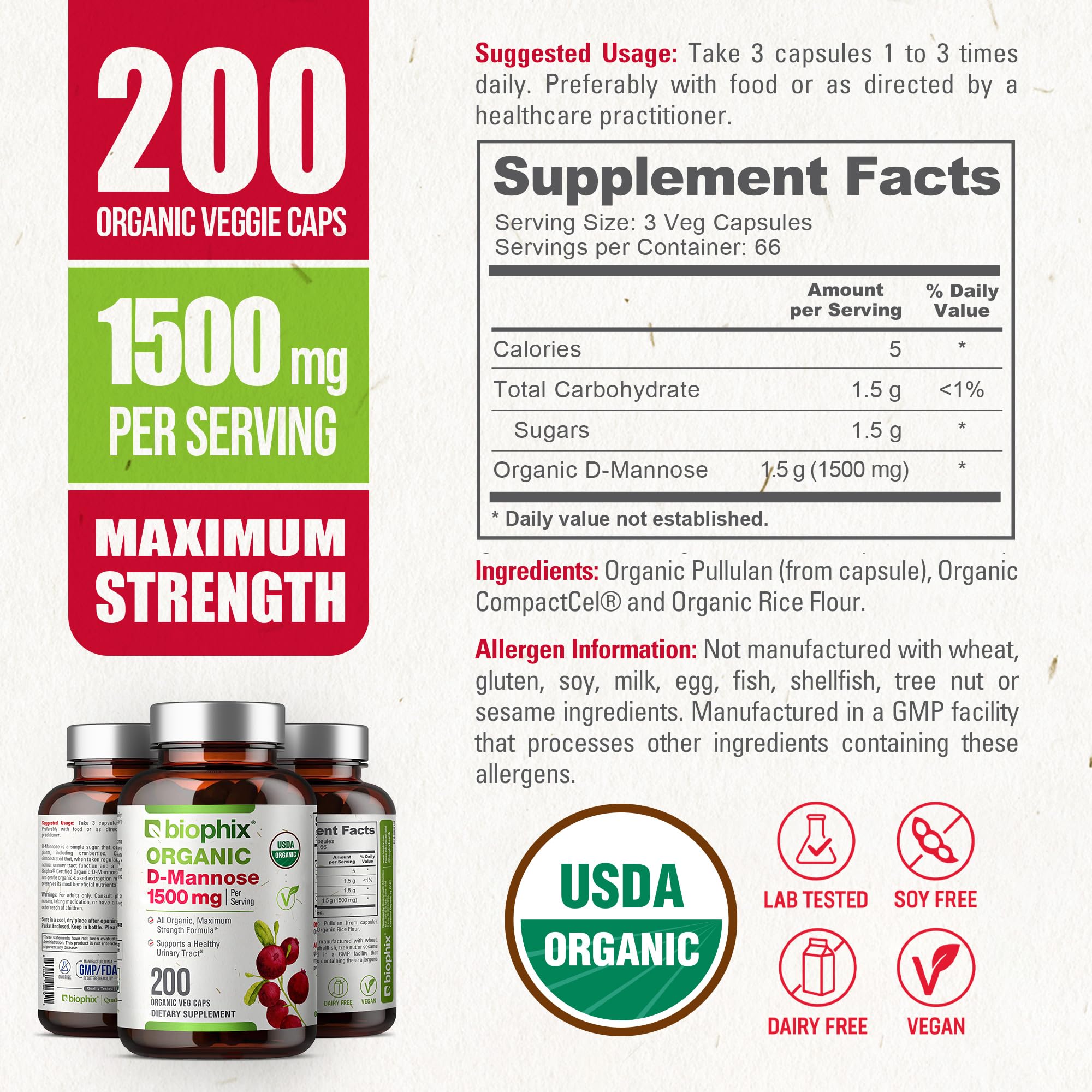 biophix Organic D-Mannose Supplement back view