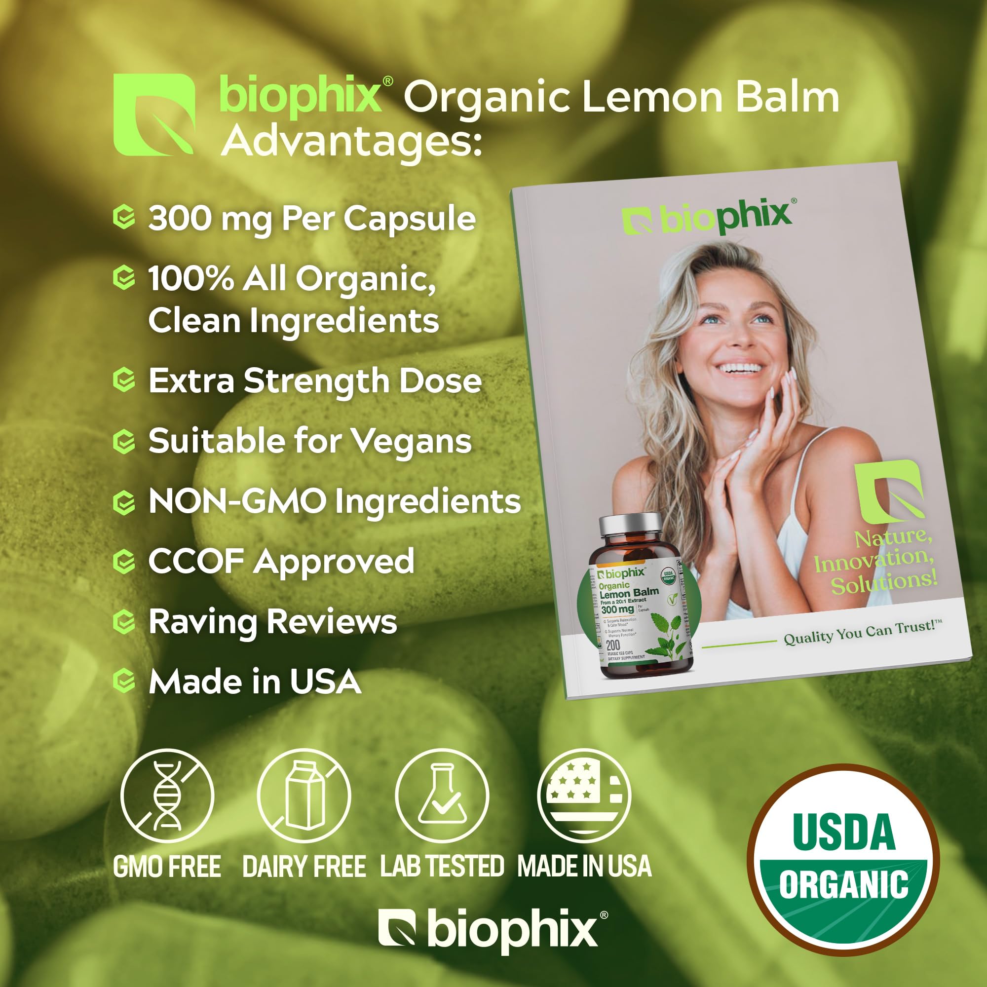 biophix Organic Lemon Balm Capsules 300mg ingredients list