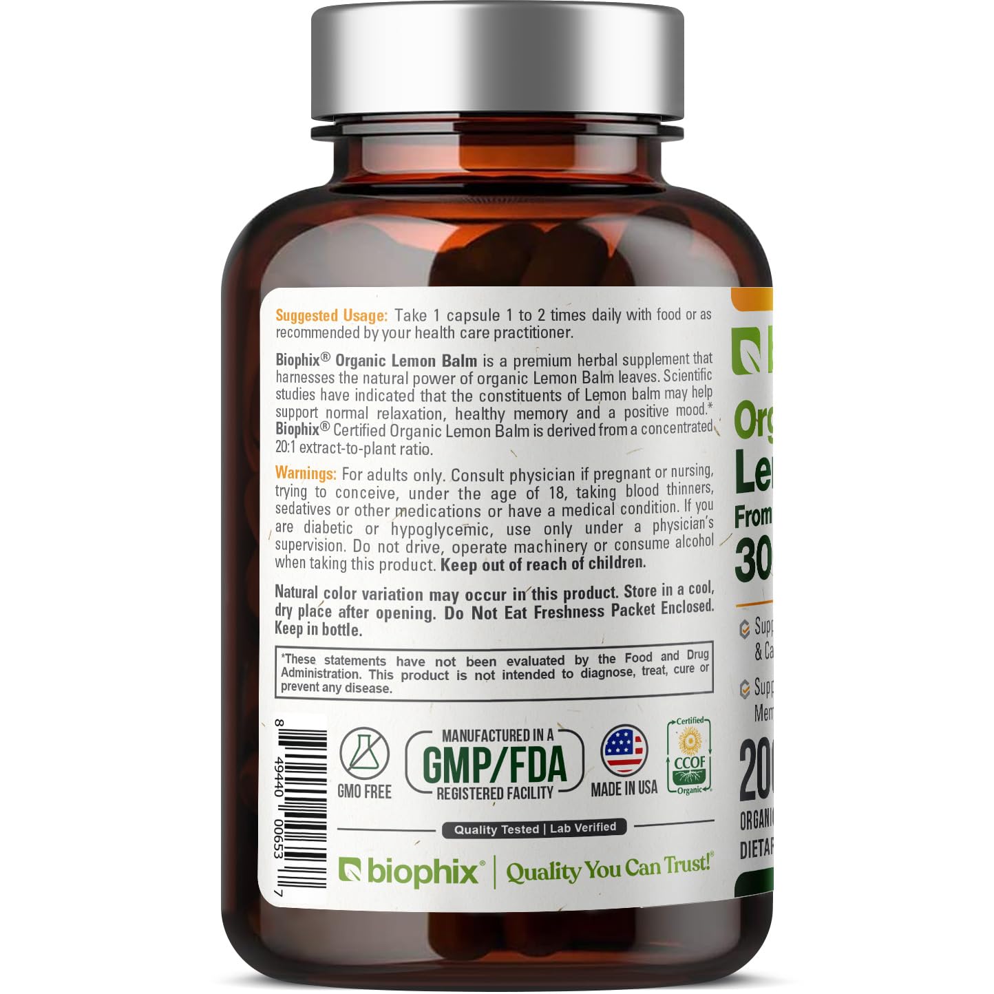 biophix Organic Lemon Balm Capsules 300mg lifestyle scene
