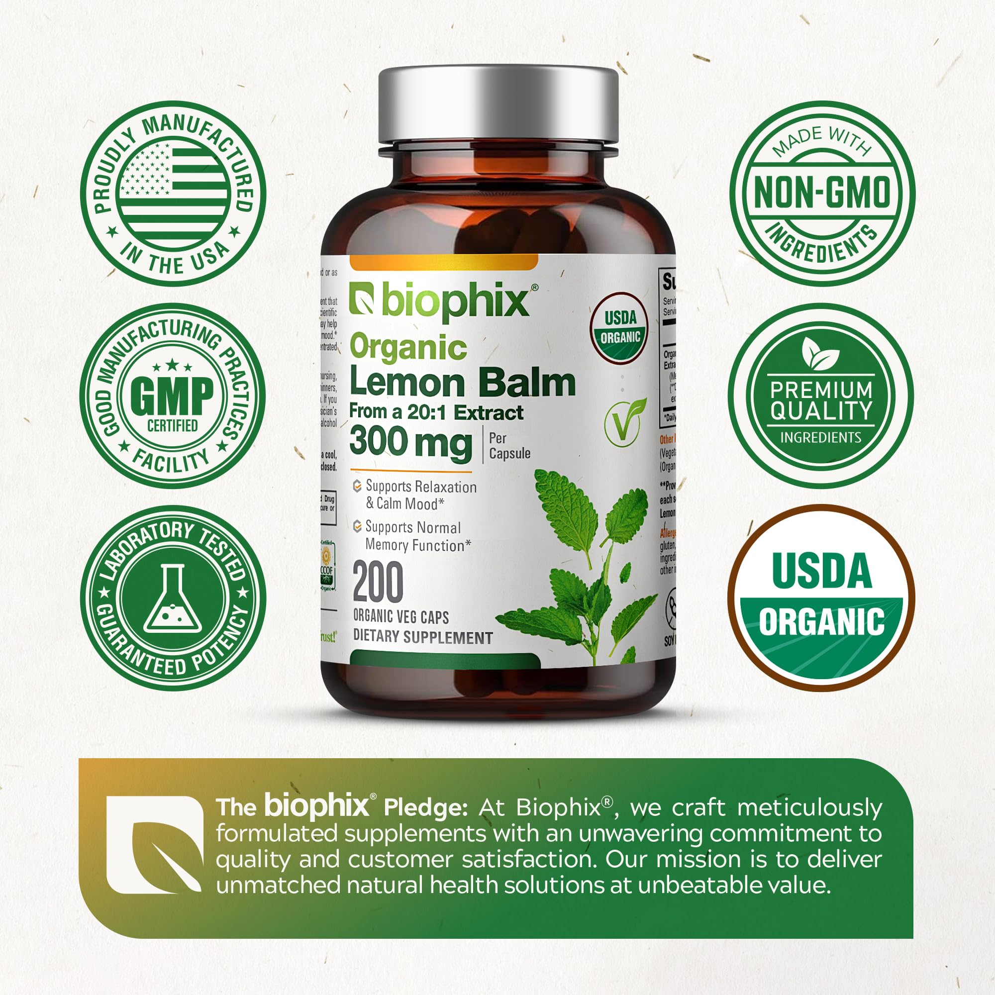 biophix Organic Lemon Balm Capsules 300mg packaging