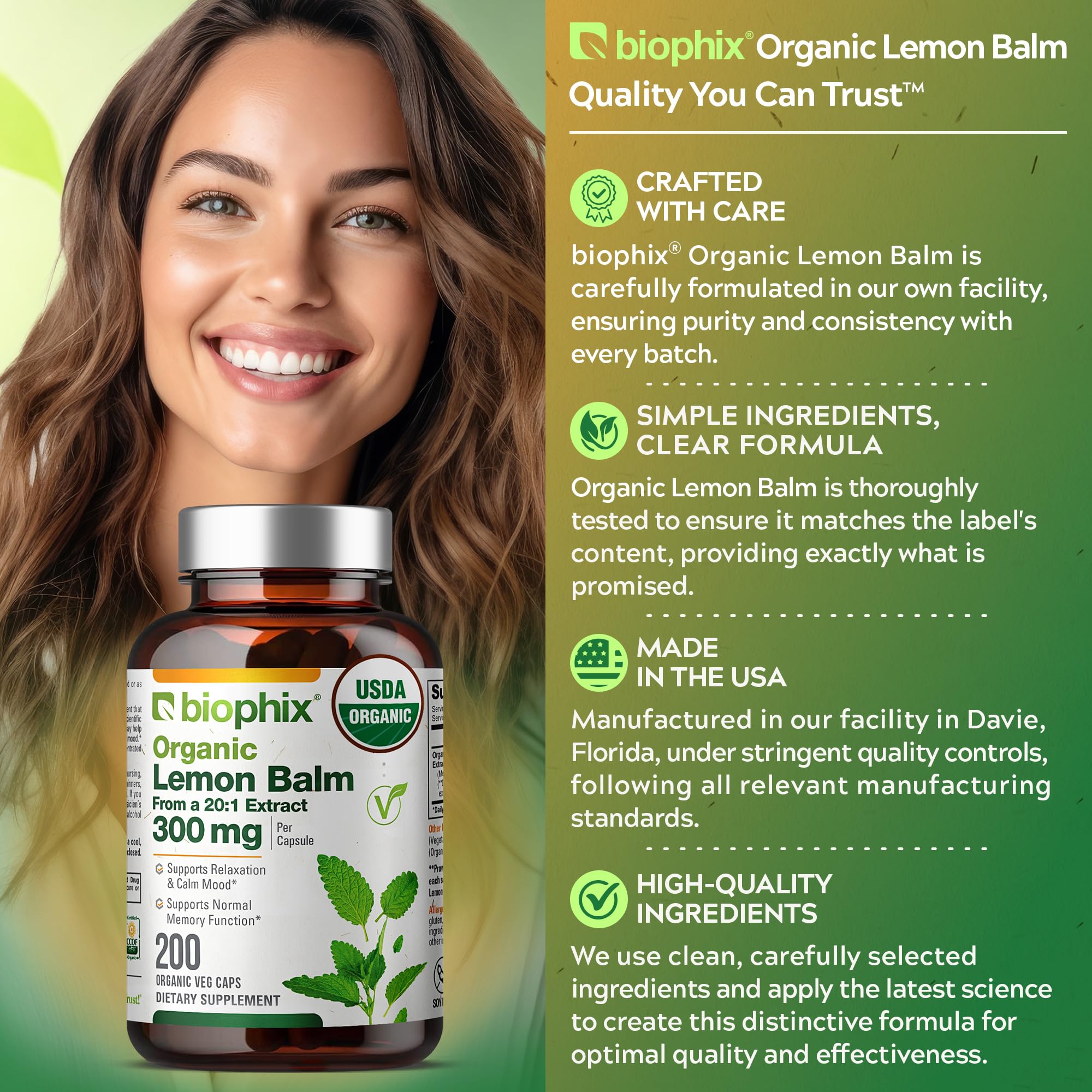 biophix Organic Lemon Balm Capsules 300mg product dimensions