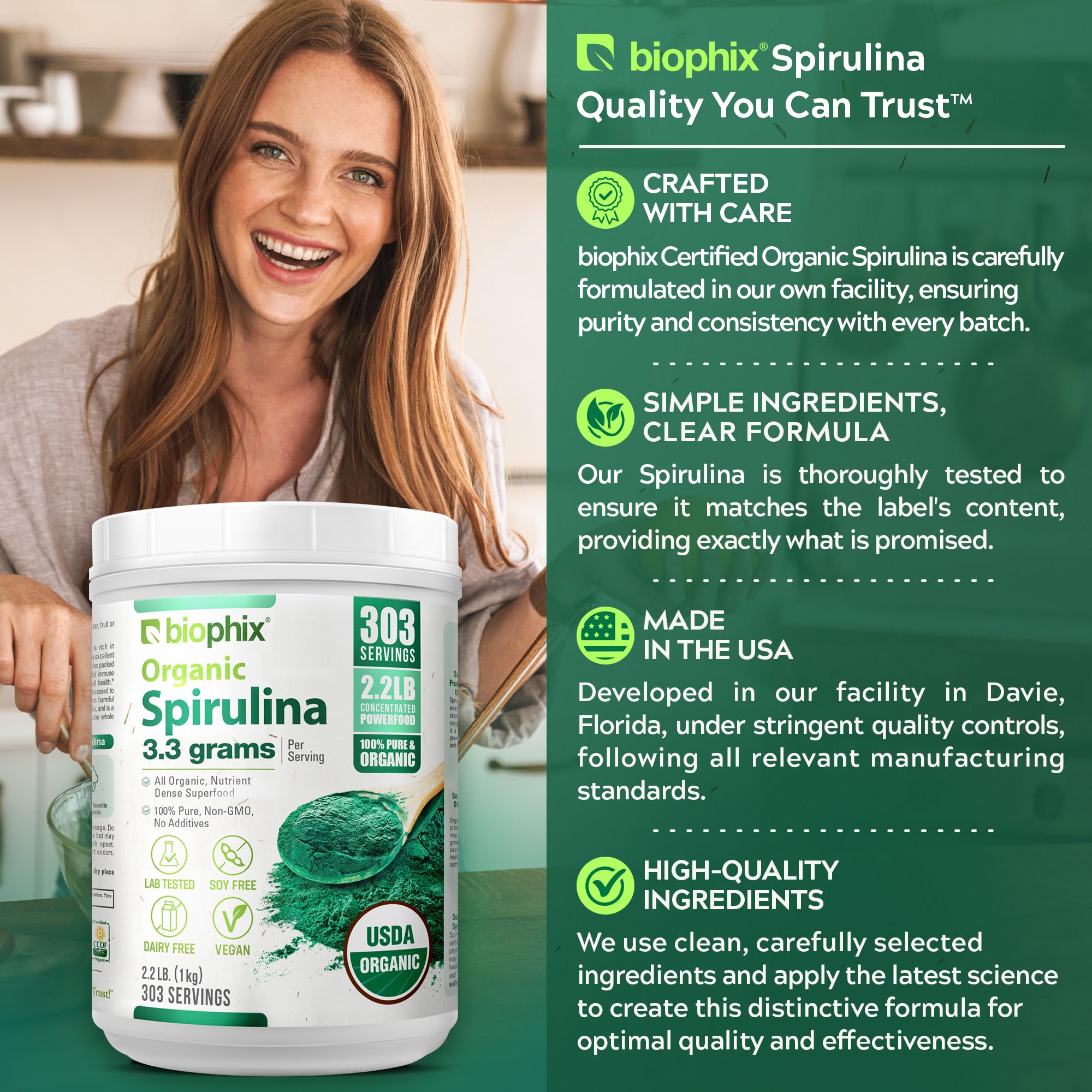 biophix Organic Spirulina Powder jar back view