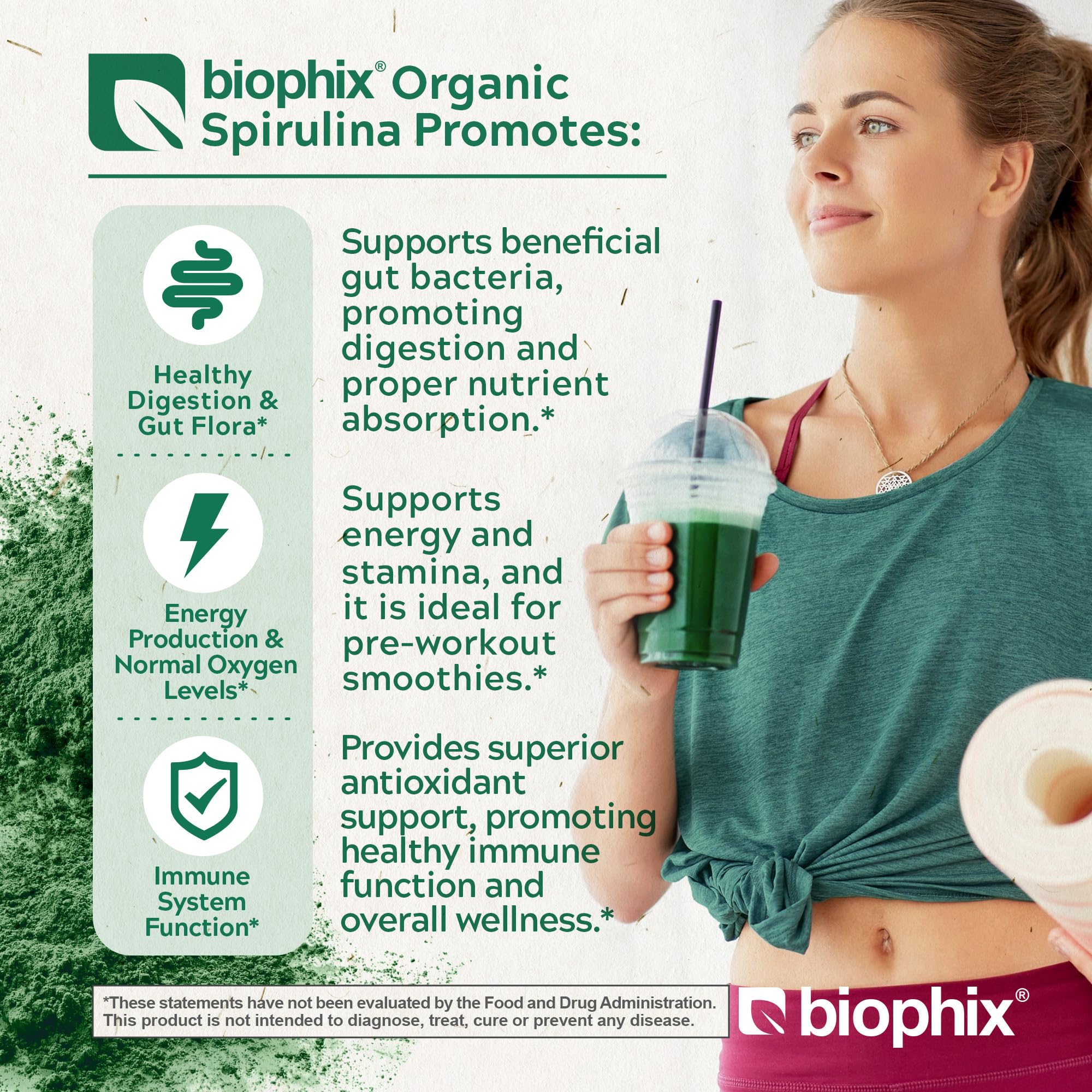 biophix Organic Spirulina Powder jar side view with label