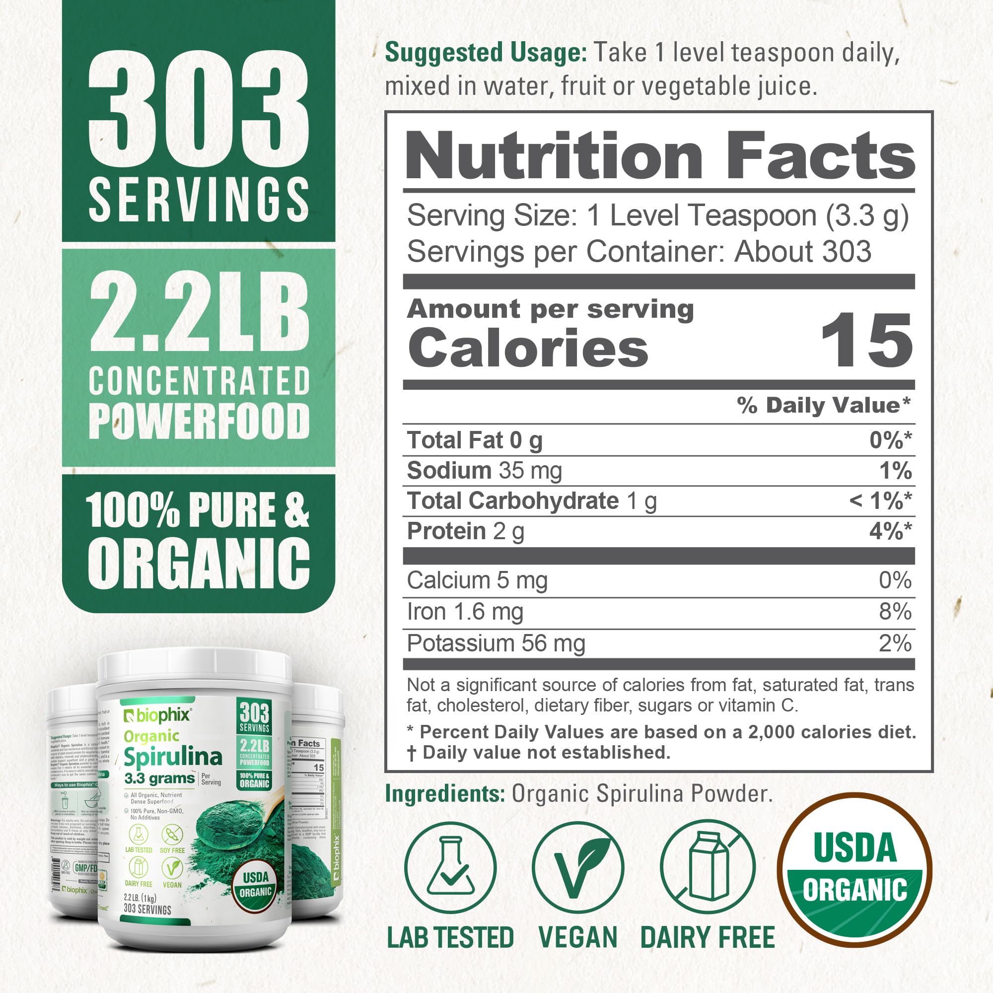 biophix Organic Spirulina Powder mixed in a smoothie