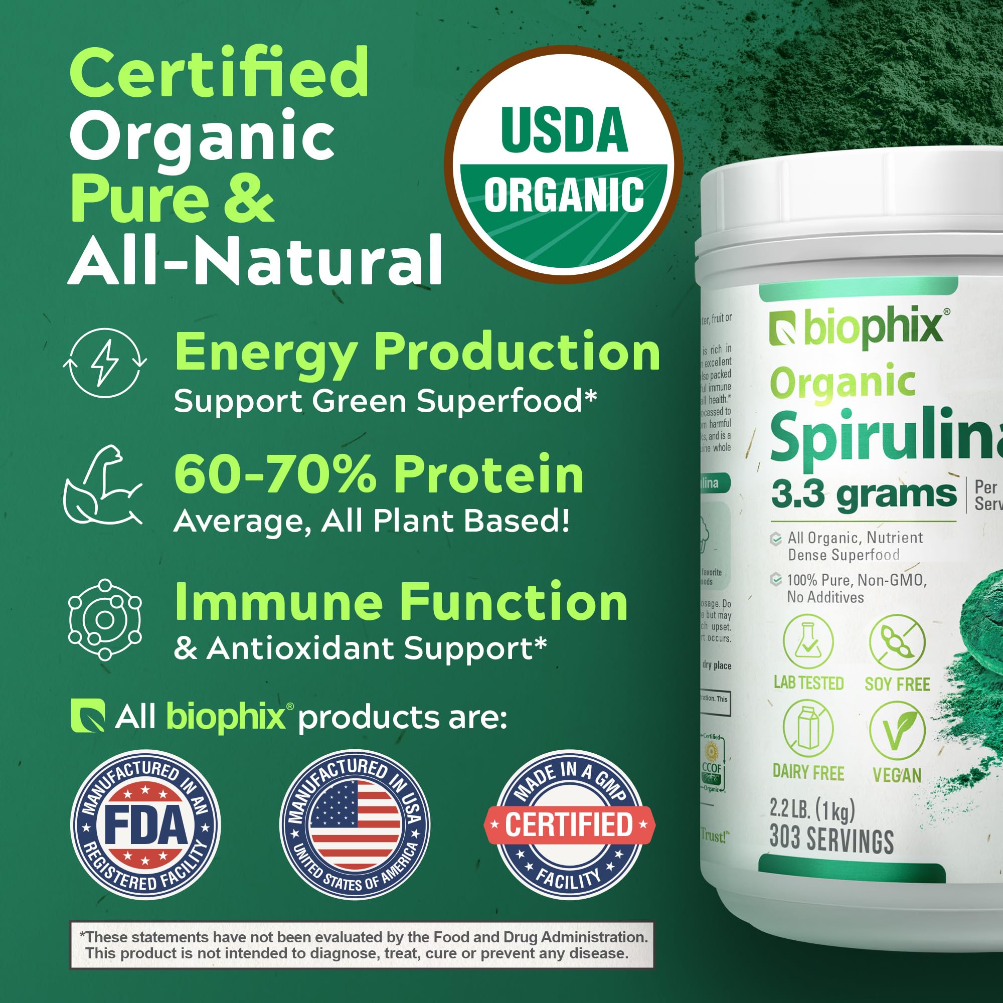 biophix Organic Spirulina Powder packaging details
