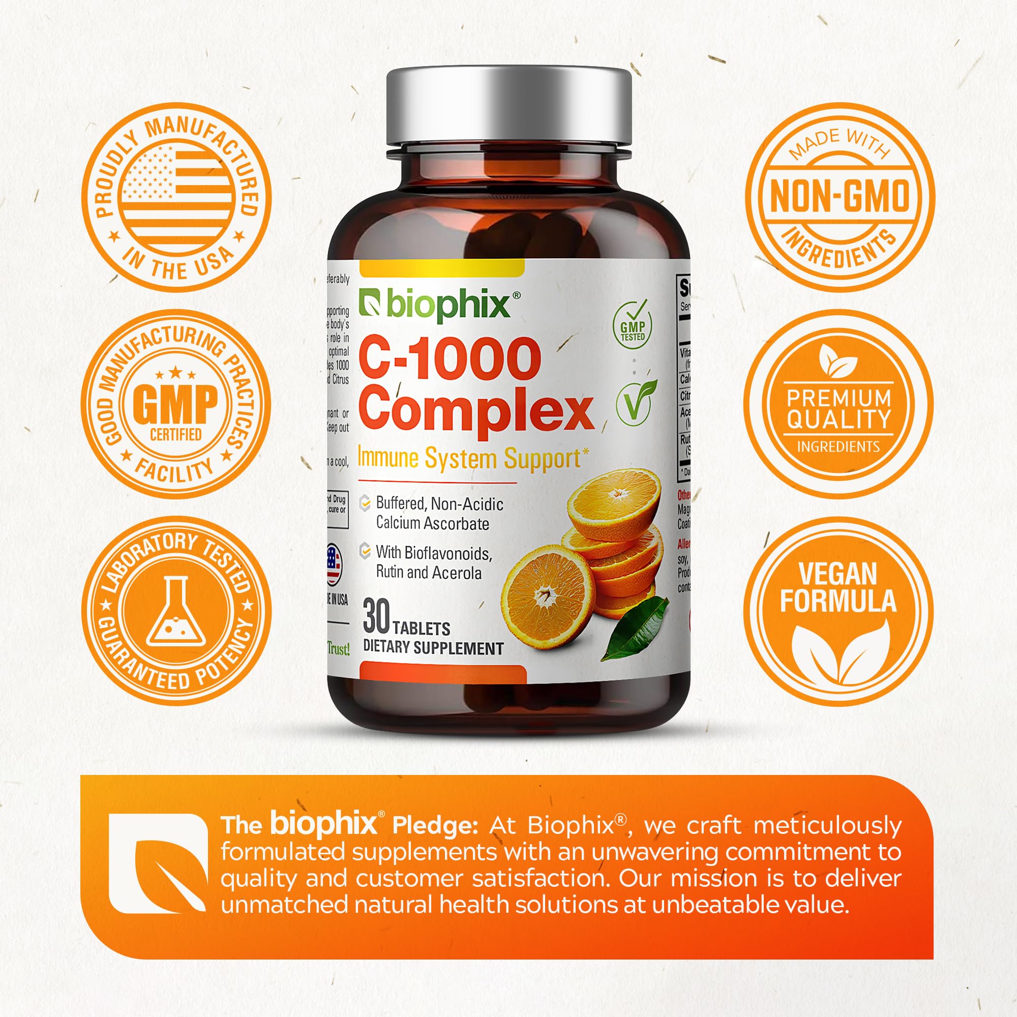 biophix Vitamin C 1000mg Supplement packaging on a wooden table