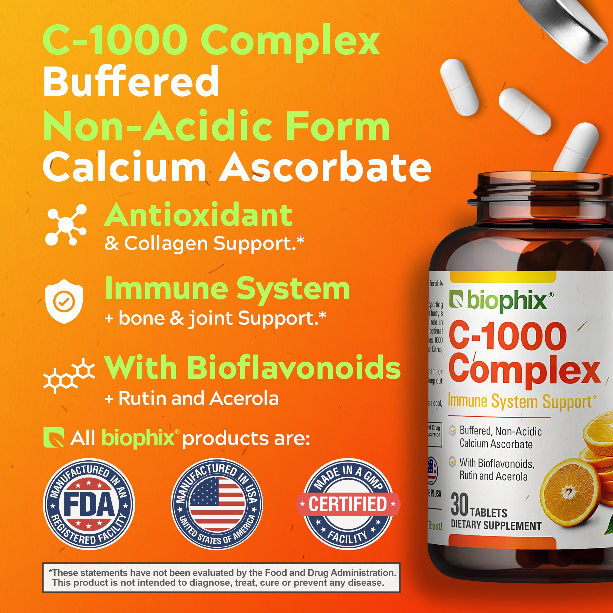 biophix Vitamin C 1000mg Supplement with natural ingredients display