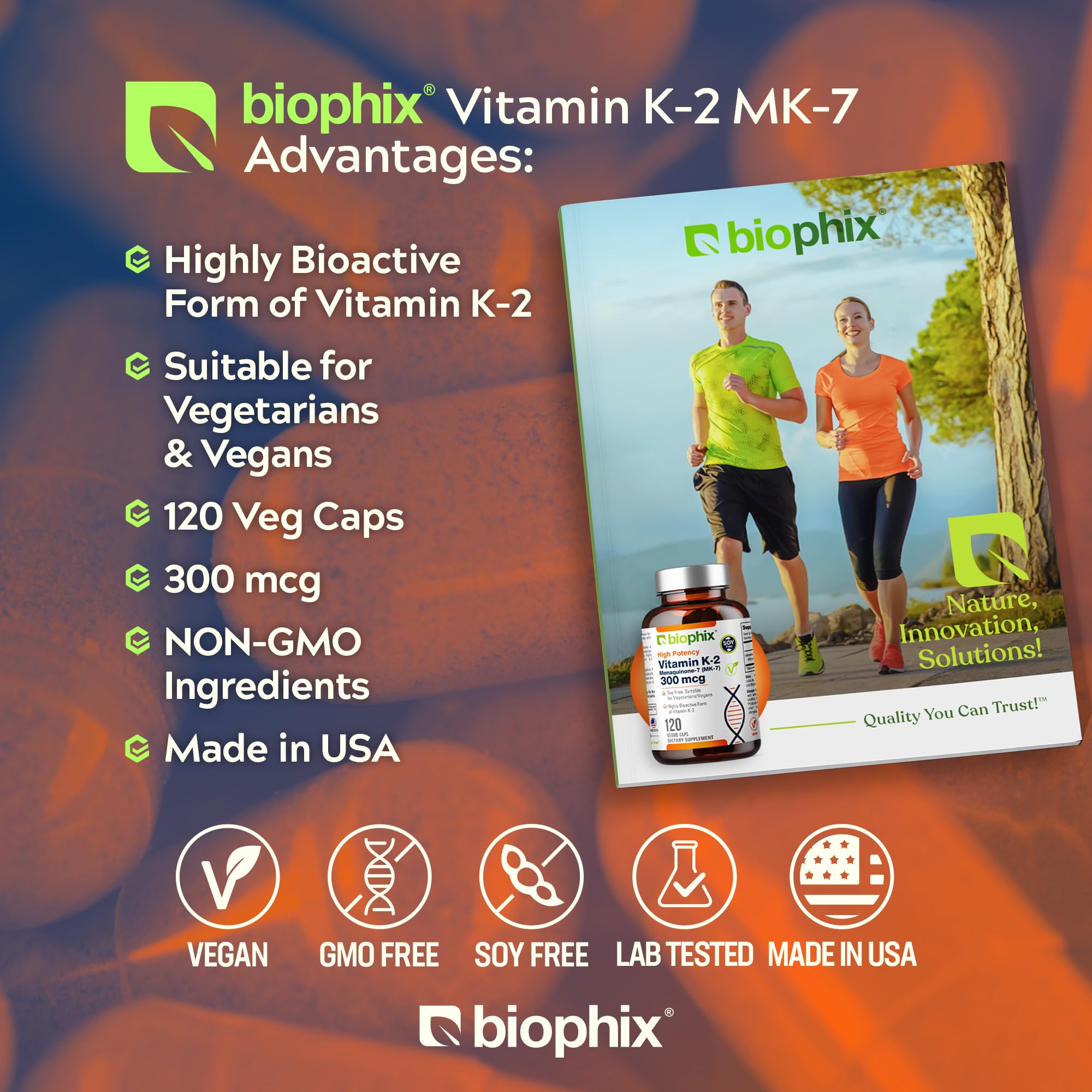biophix Vitamin K2 MK7 Supplement 300 mcg bottle with label