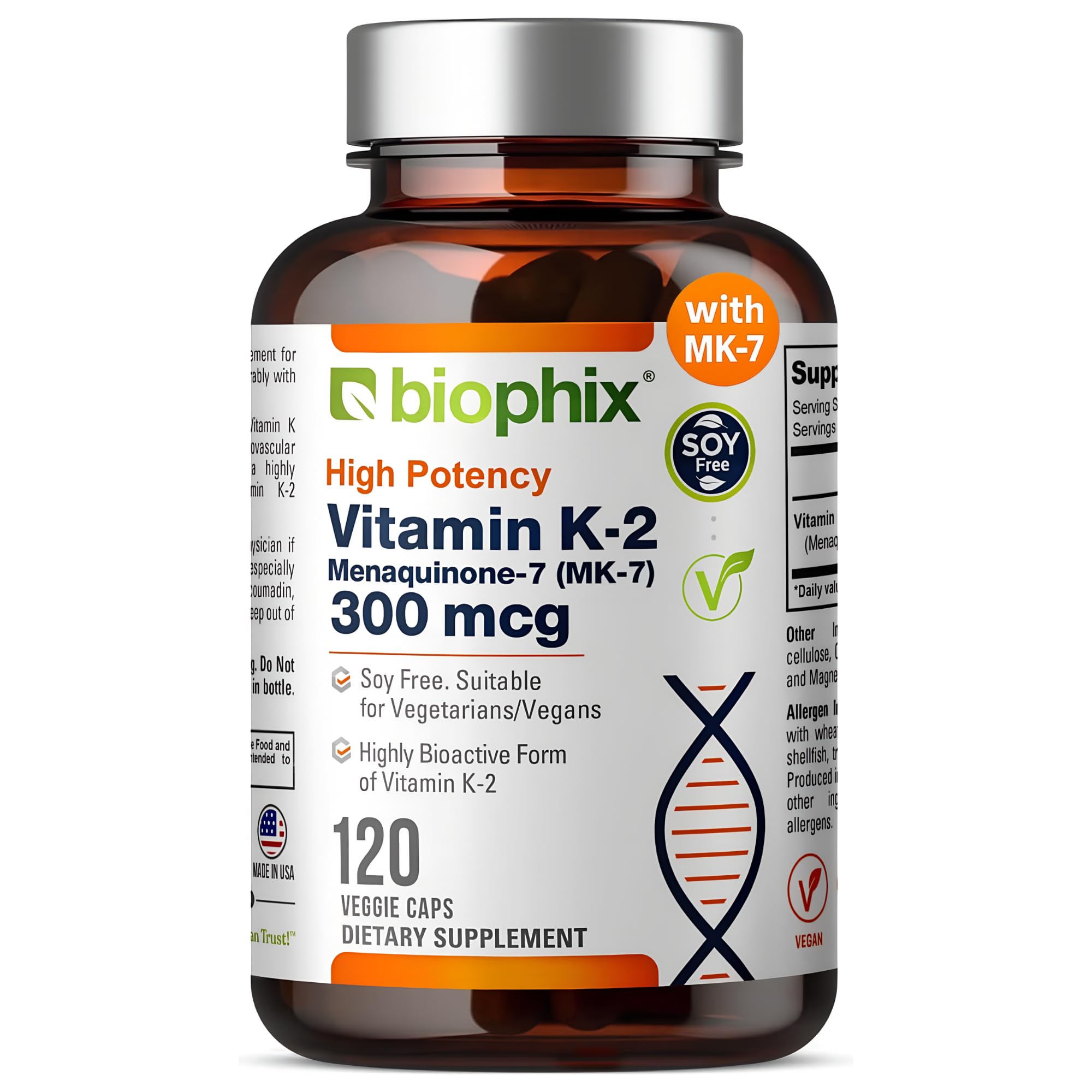 biophix Vitamin K2 MK7 Supplement 300 mcg front view