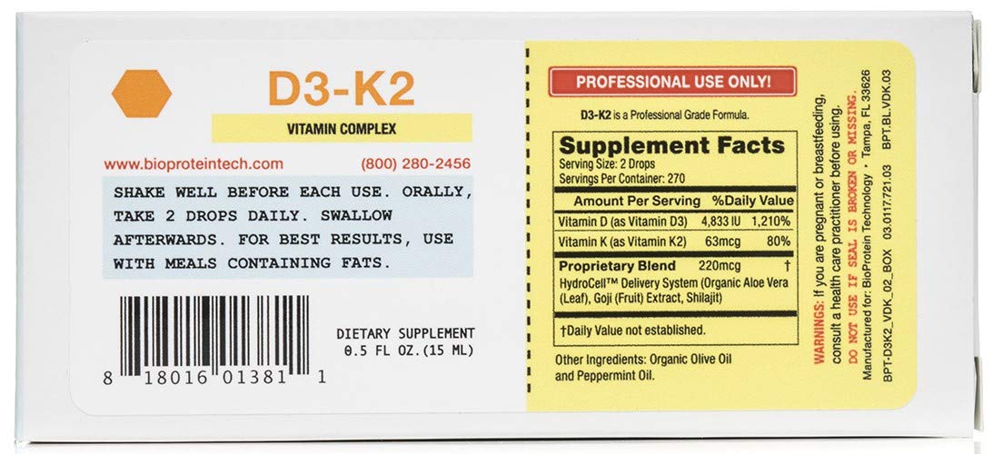 BioProtein TECHNOLOGY D3-K2 0.5 fl oz dietary supplement bottle front view