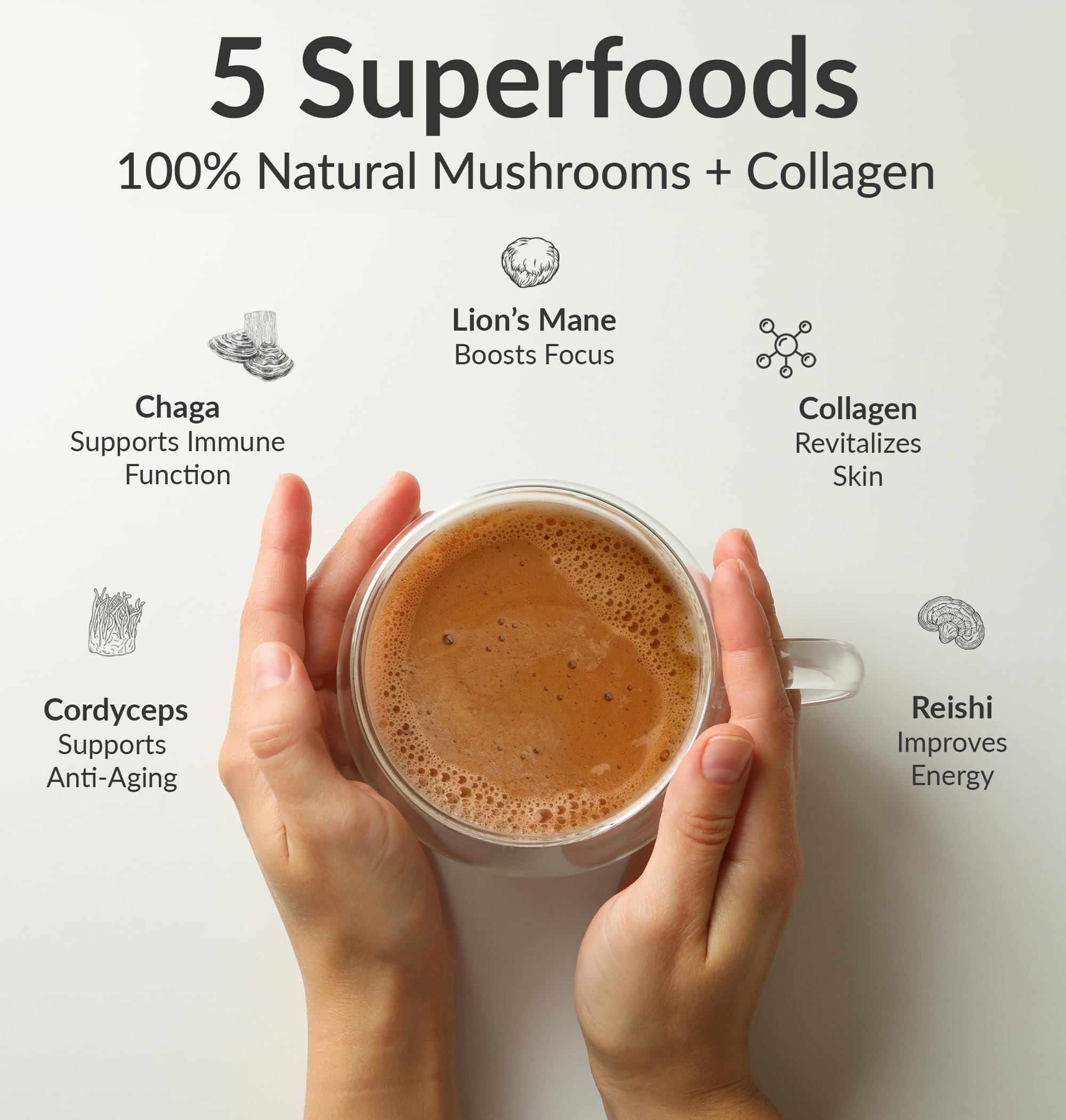 BIOptimizers Mushroom Coffee Alternative in a cup with hot water