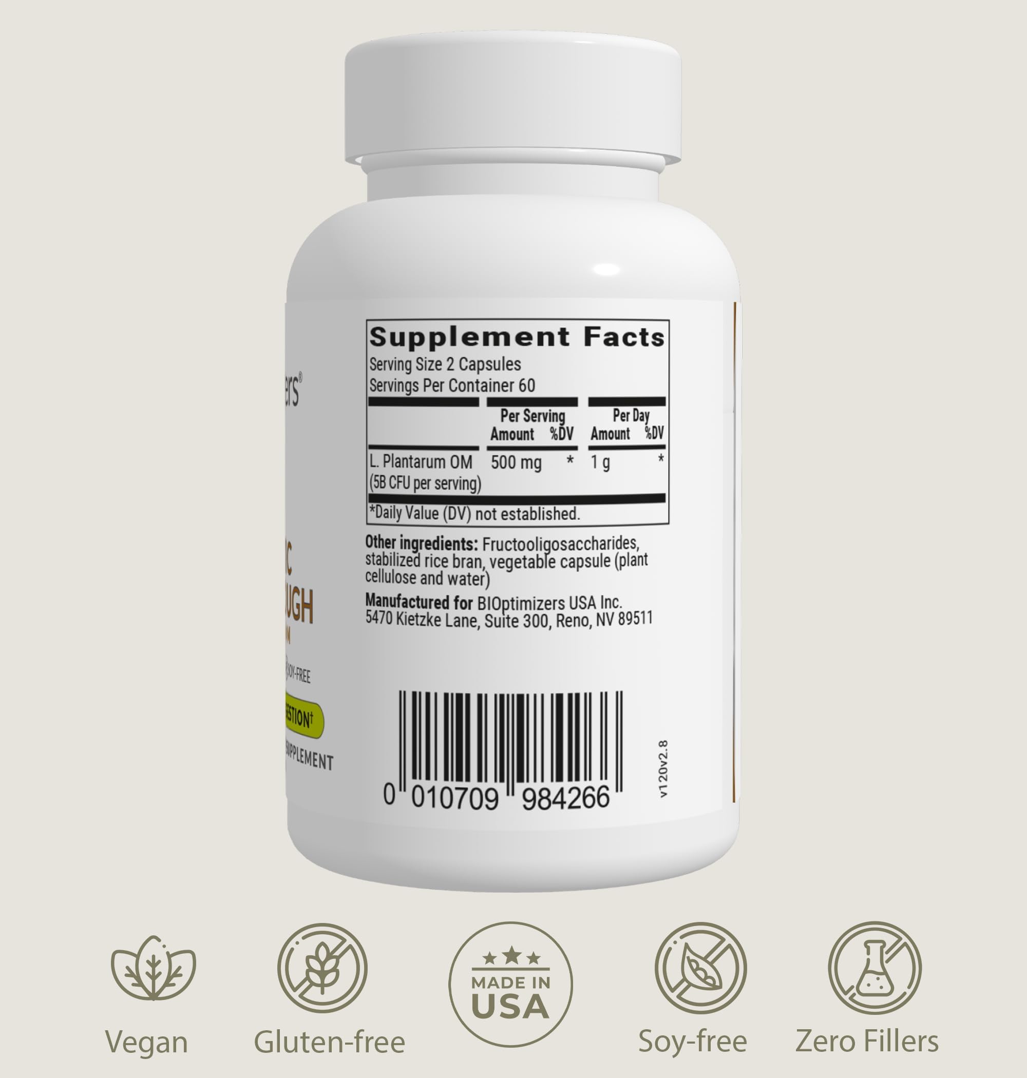 BIOptimizers Probiotic Supplement ingredients list
