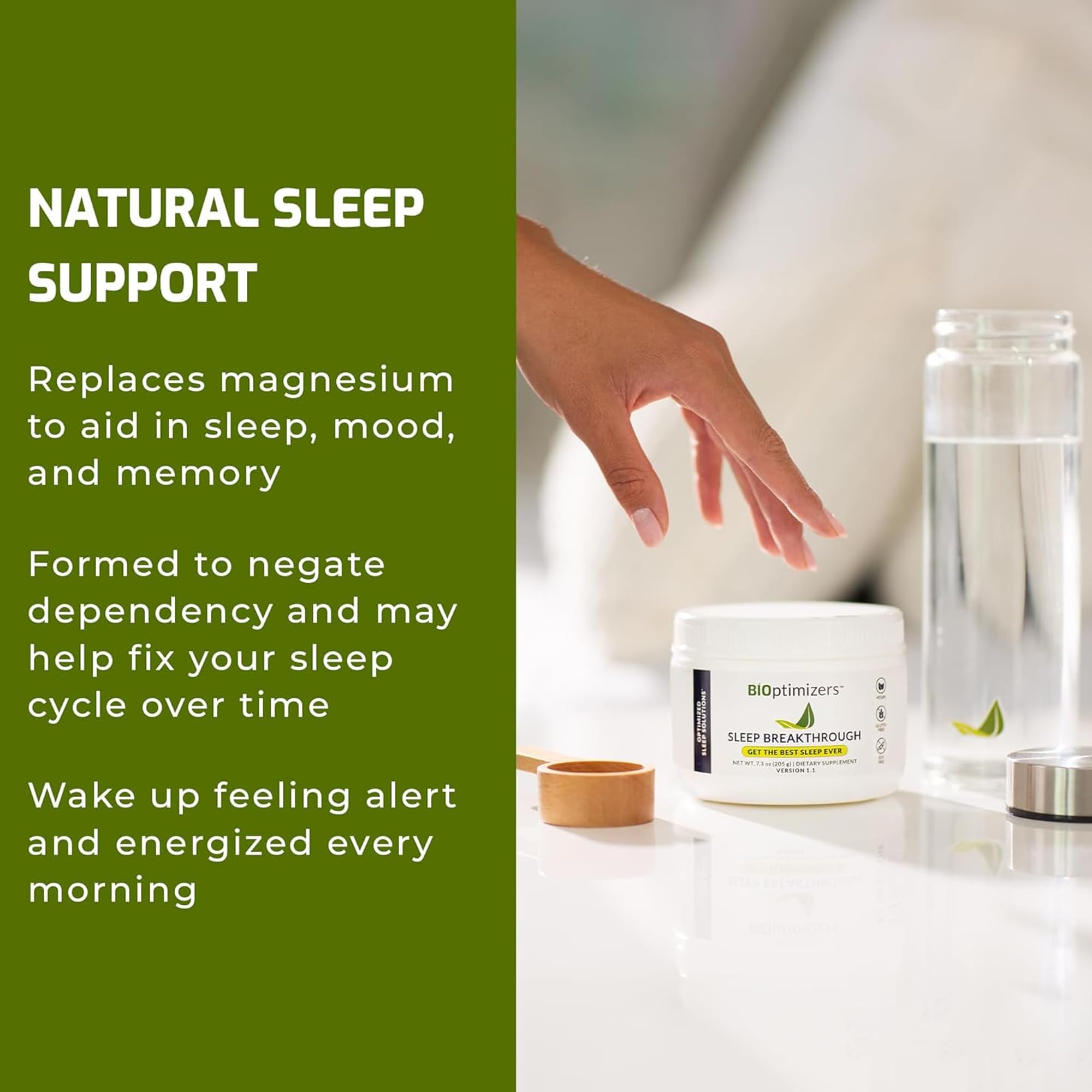BIOptimizers Sleep Breakthrough Blueberry powder in a glass