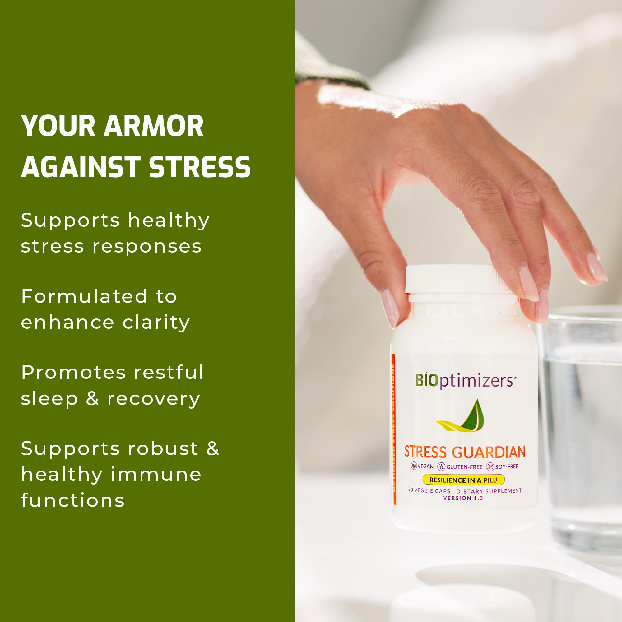BIOptimizers Stress Guardian supplement back view with ingredient list
