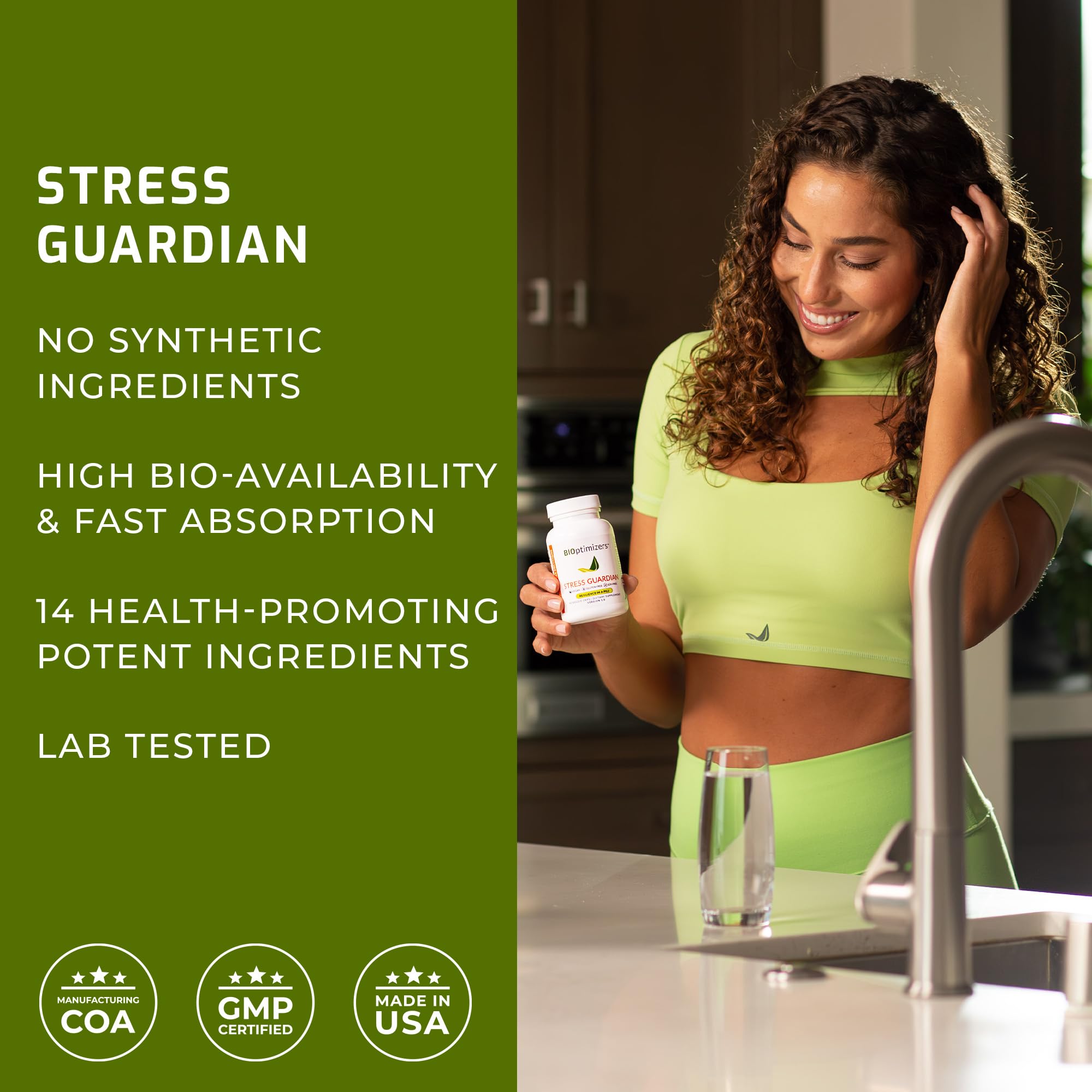 BIOptimizers Stress Guardian supplement close-up of capsules