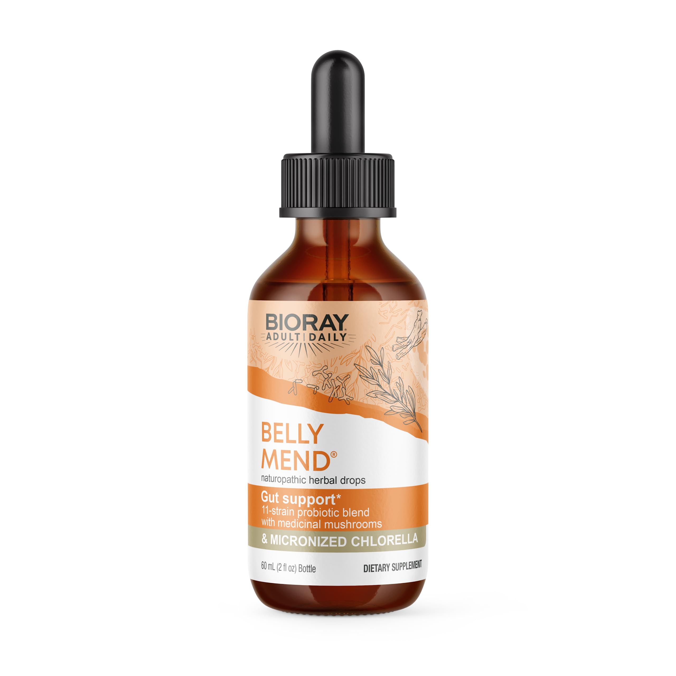 BIORAY Daily Belly Mend Probiotic Supplement bottle front view